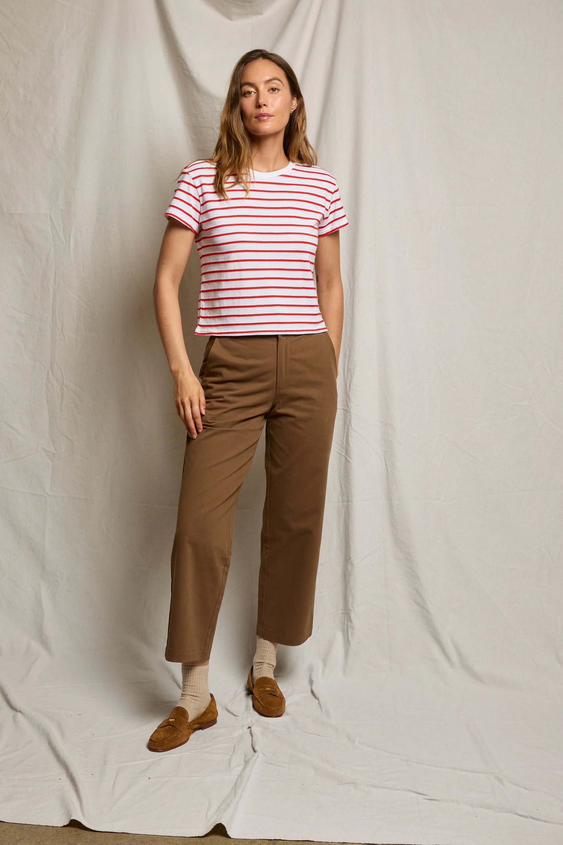 PerfectWhiteTee - Everett Stripe Jersey Striped Short Sleeve Tee - Tomato Stripe - Image 3