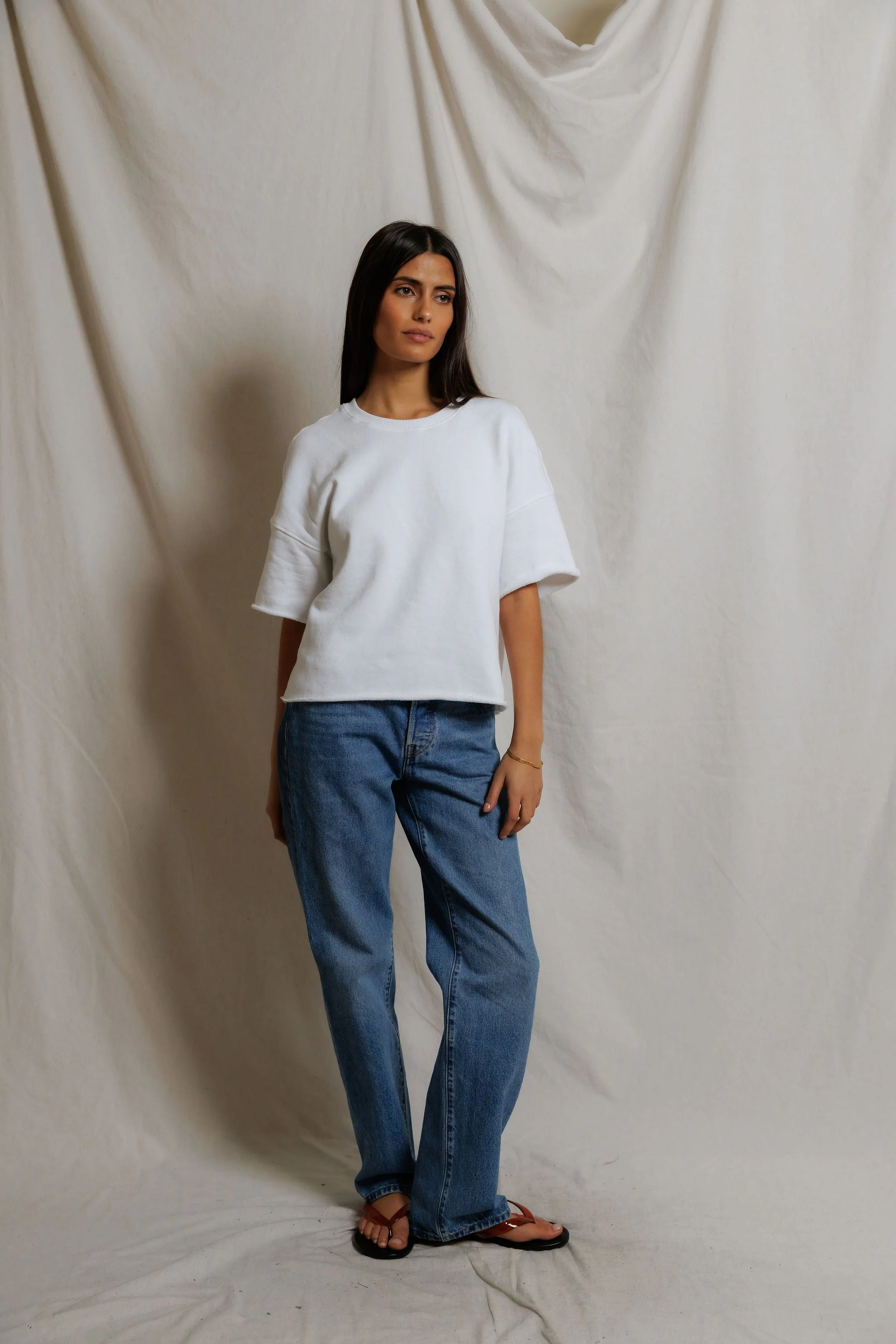PerfectWhiteTee - Ezra French Terry Short Sleeve Sweatshirt - White - Image 3