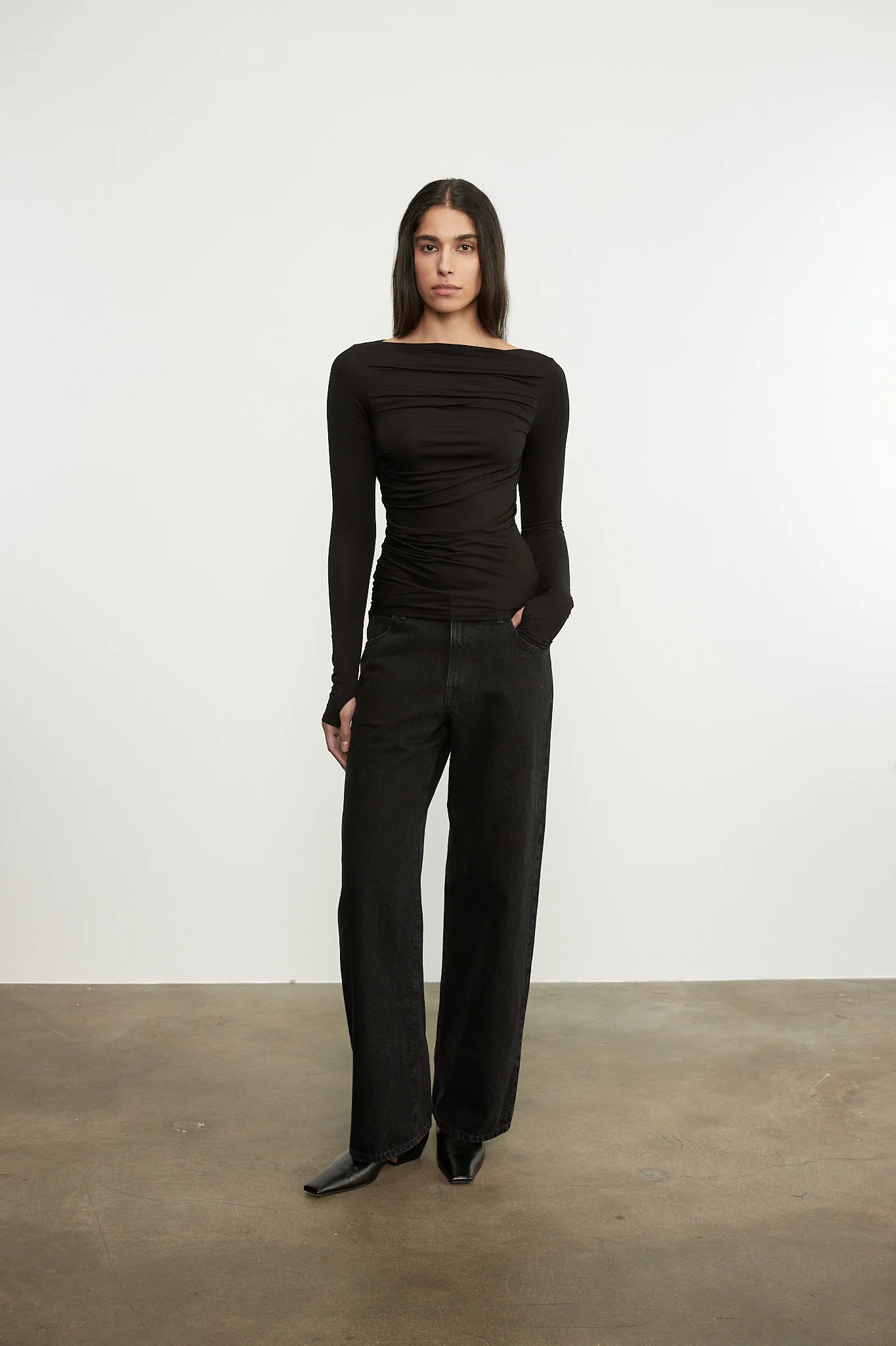 Enza Costa - Fluid Jersey Draped Boatneck - Black