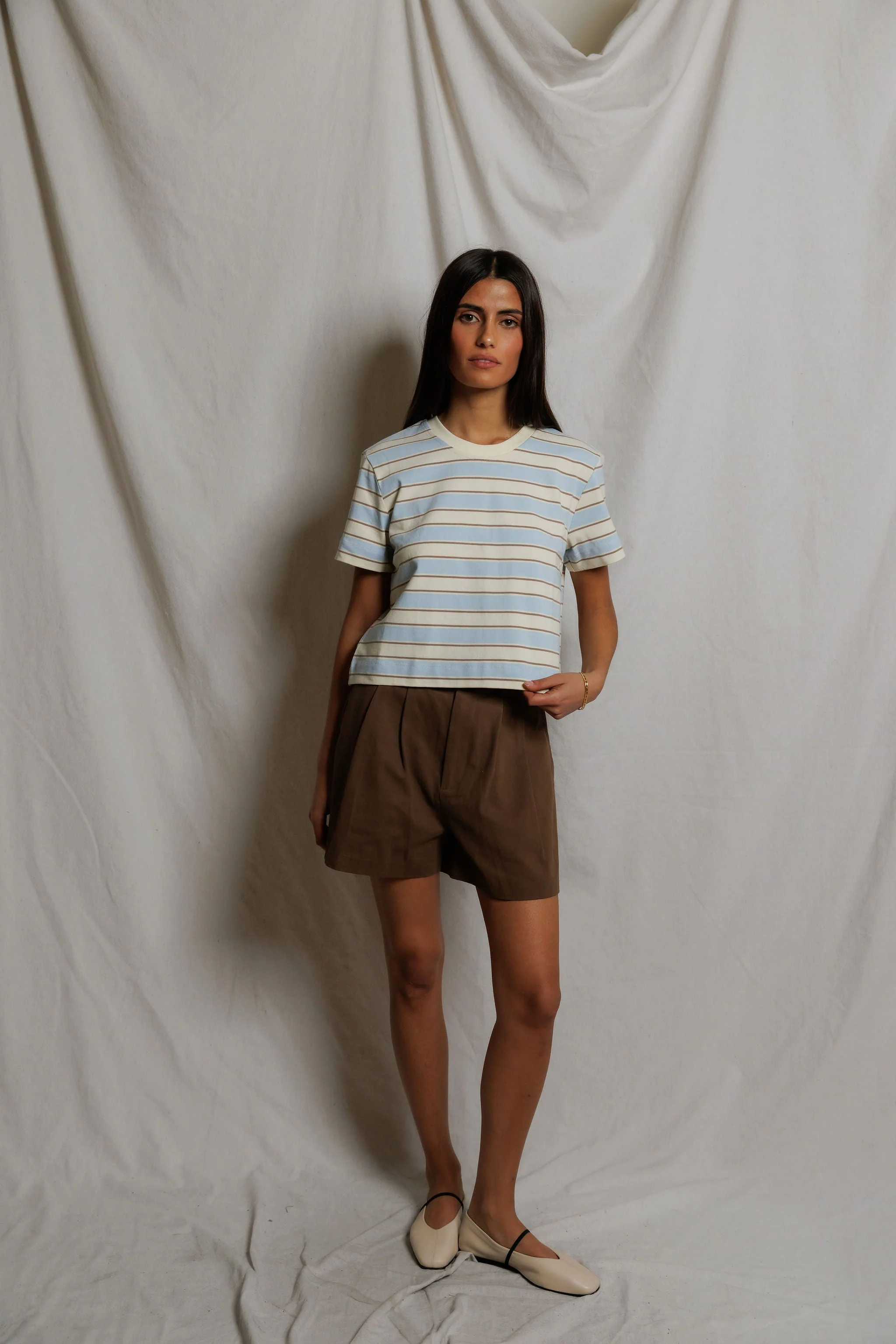 PerfectWhiteTee - Gia Stripe Short Sleeve Crew Tee - Powder Blue Stripe - Image 4