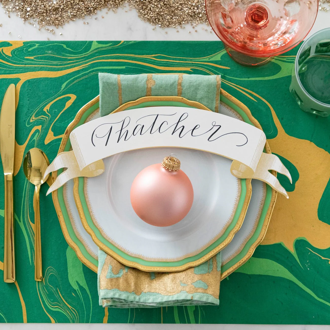 Green & Gold Vein Marbled Placemat - Image 2