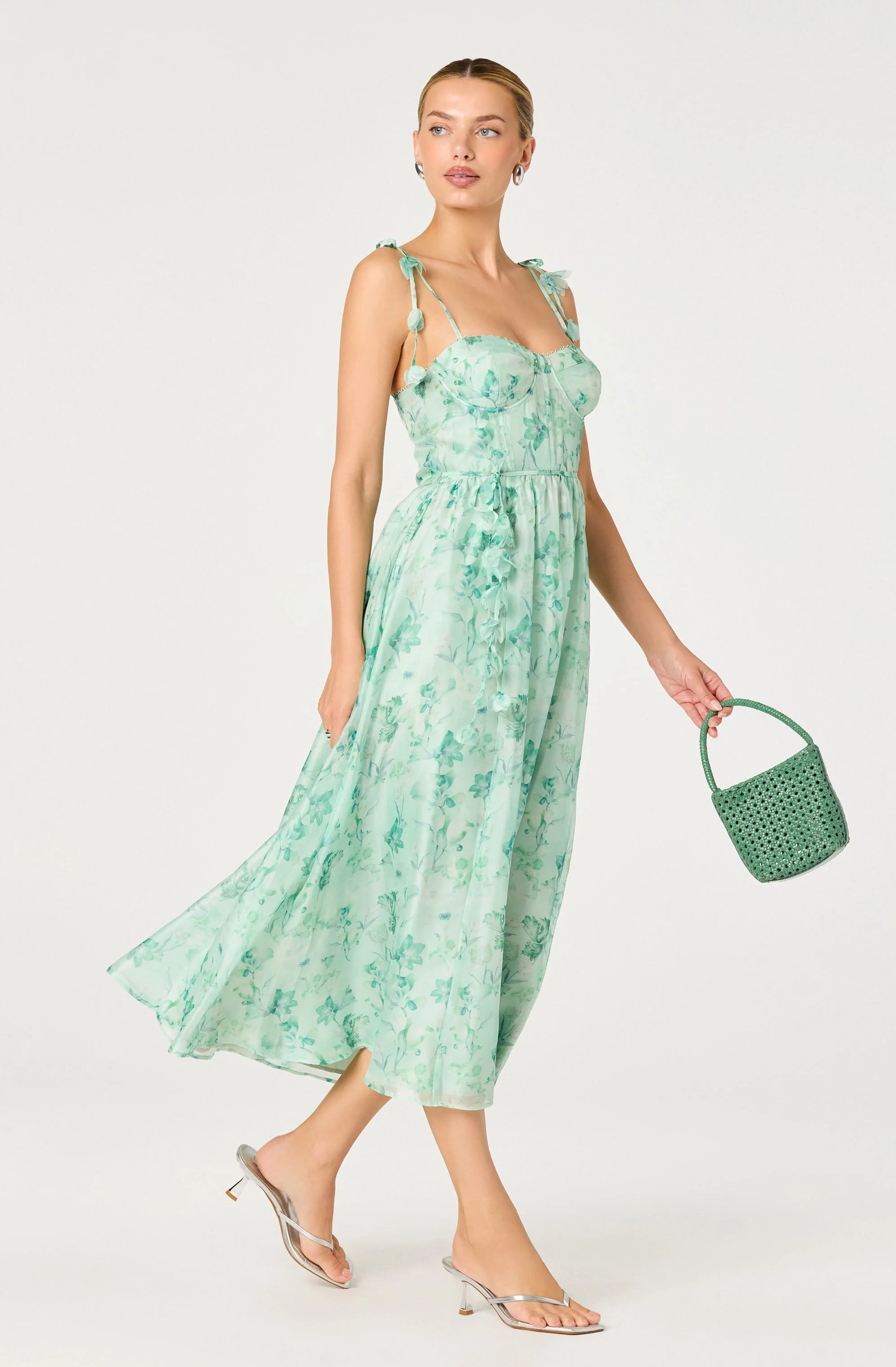 ASTR The Label - Halcyon Floral 3D Flower Appliqué Midi Dress - Green Floral - Image 5