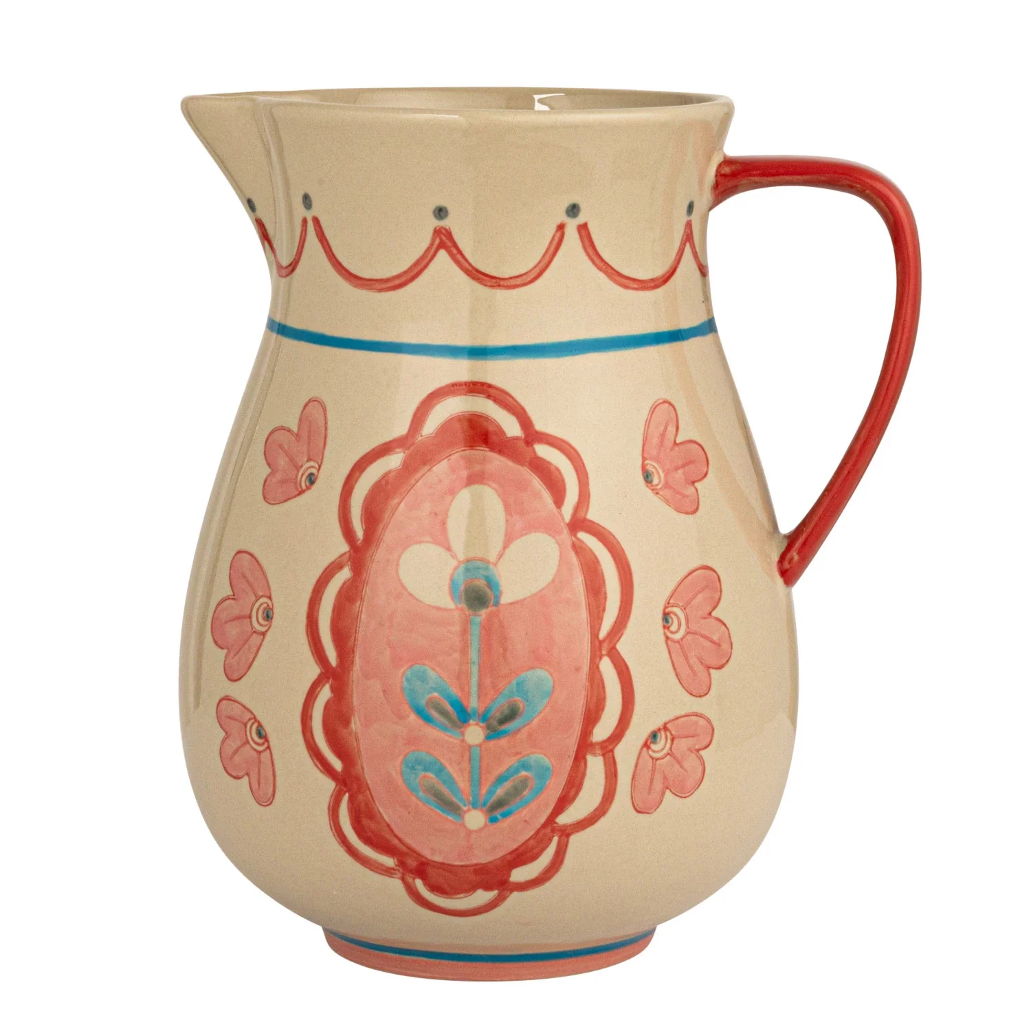 Hand-Painted Stoneware Pitcher w/ Flowers - Image 3