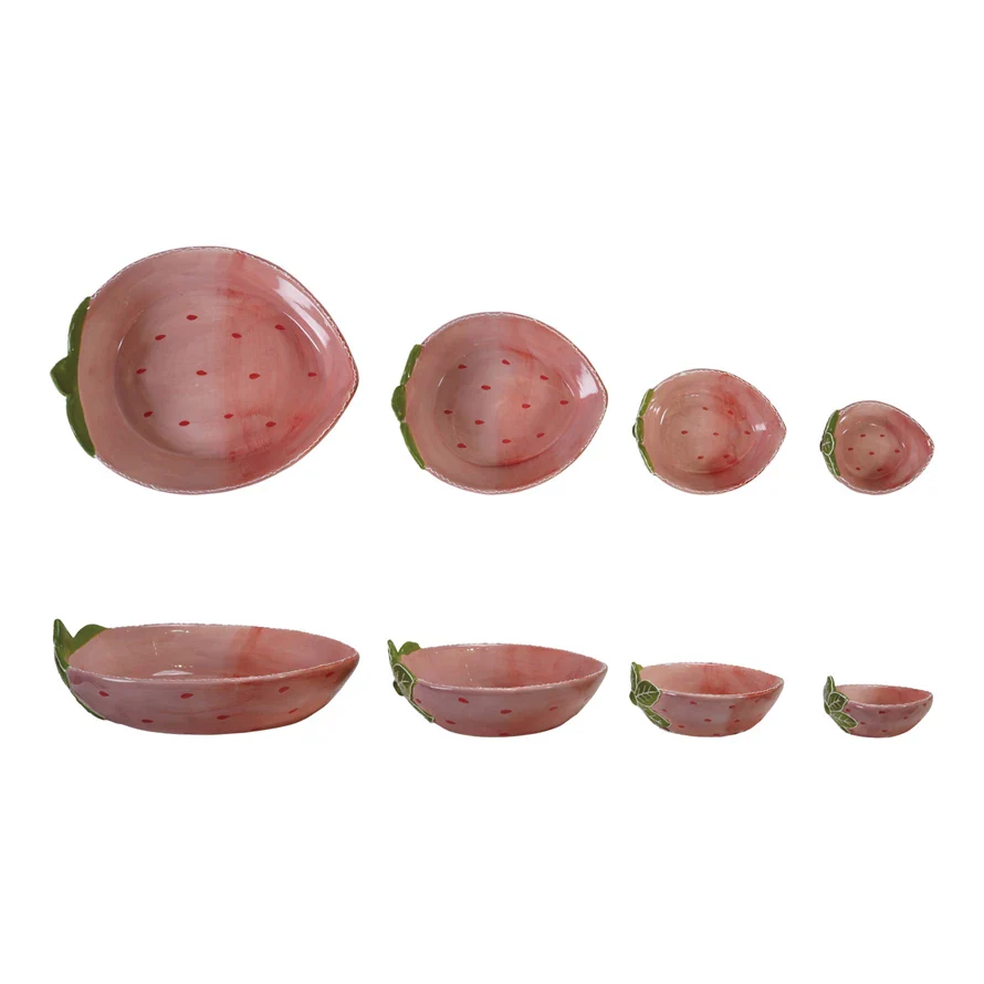 Hand-Painted Stoneware Strawberry Shaped Nesting Bowls, Set of 4 - Image 2