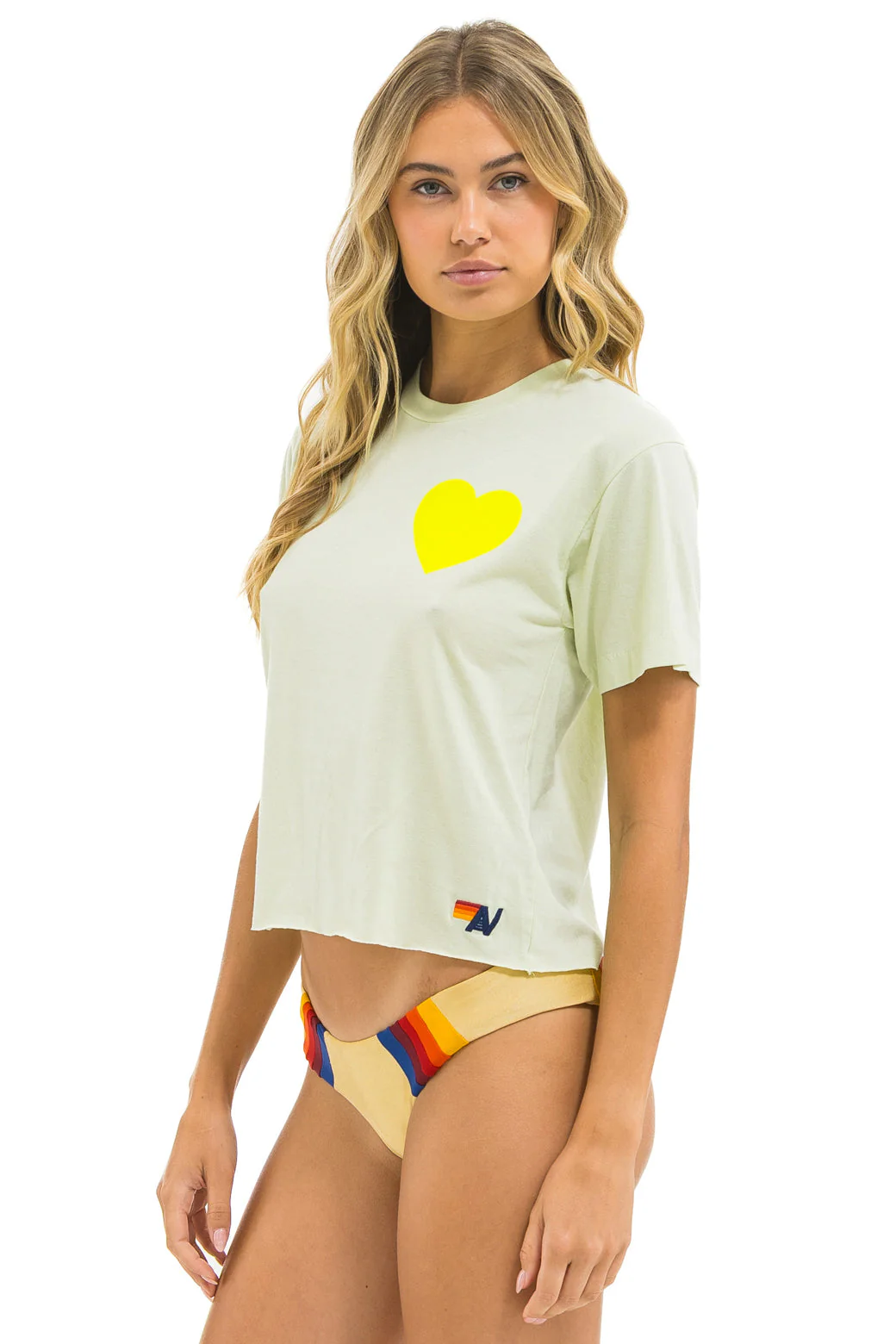 Aviator Nation - Heart Print Boyfriend Tee - Lime Cream / Neon Yellow - Image 2