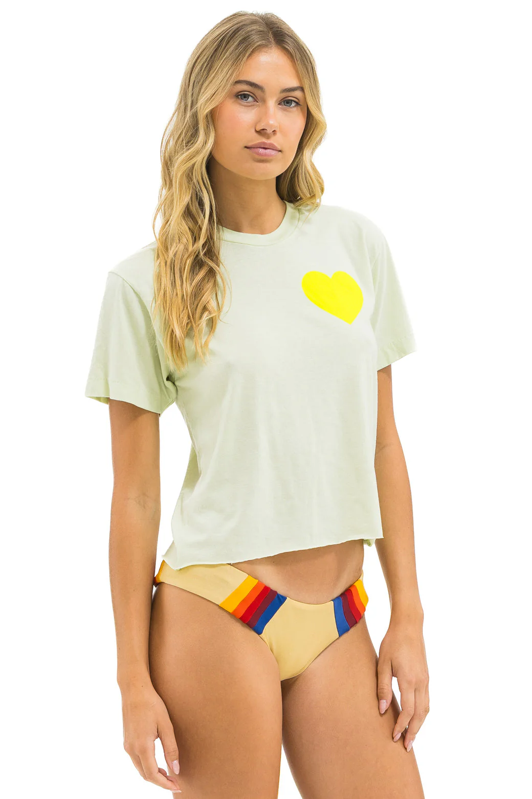 Aviator Nation - Heart Print Boyfriend Tee - Lime Cream / Neon Yellow - Image 4