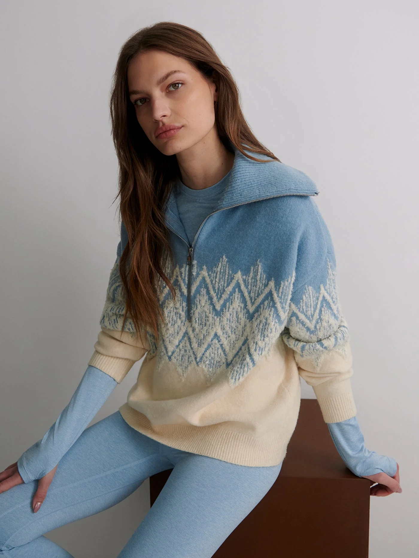 Varley - Hedda Fairisle Half-Zip Knit - Ashley Blue - Image 3