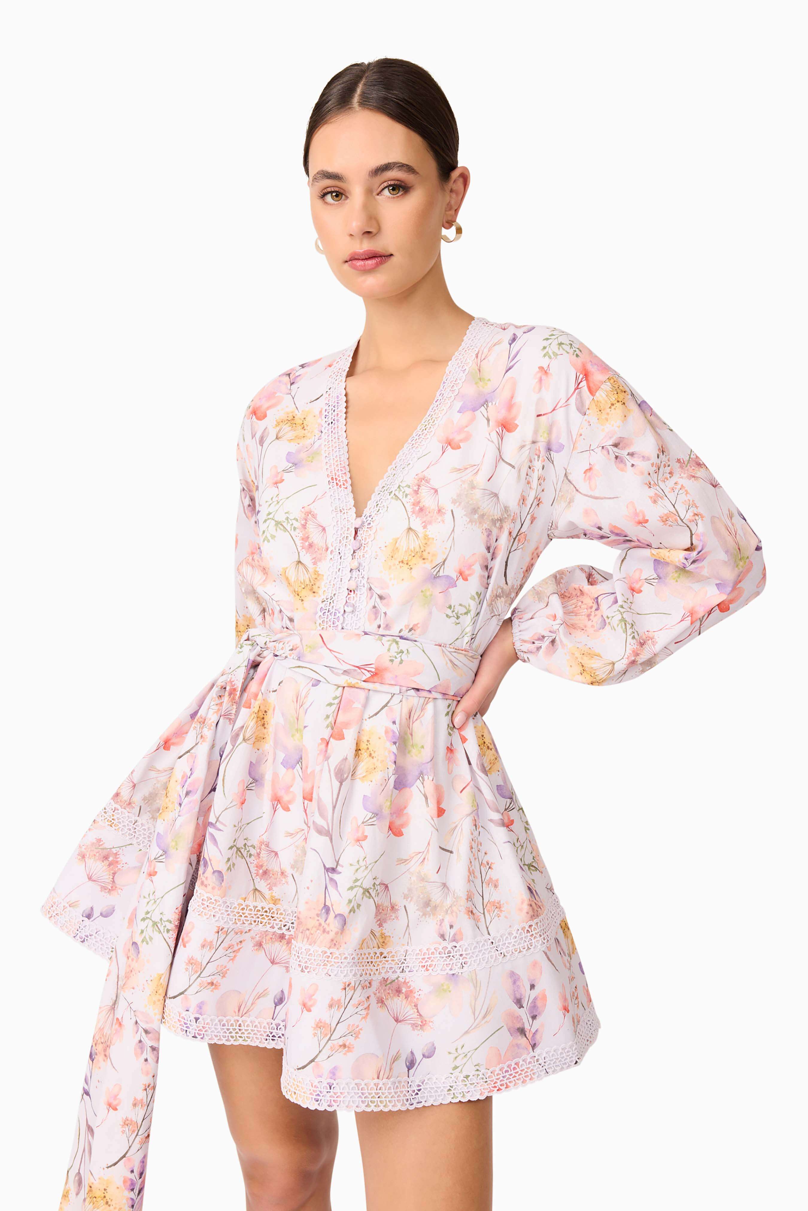 Elliatt - Ines Long Sleeve Mini Dress - Purple Floral - Image 2