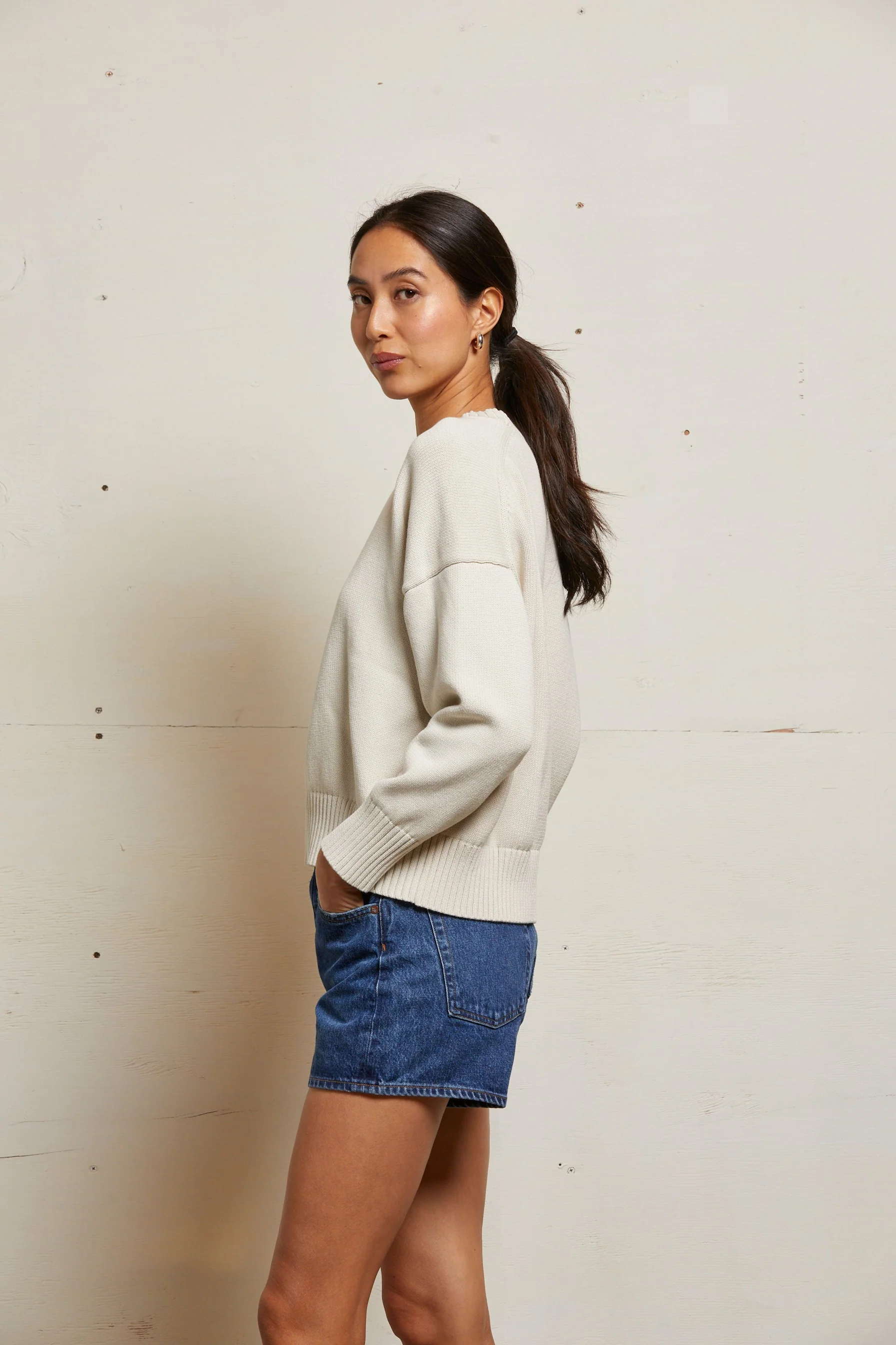 PerfectWhiteTee - Janet Cotton Crewneck Sweater - Sugar - Image 5
