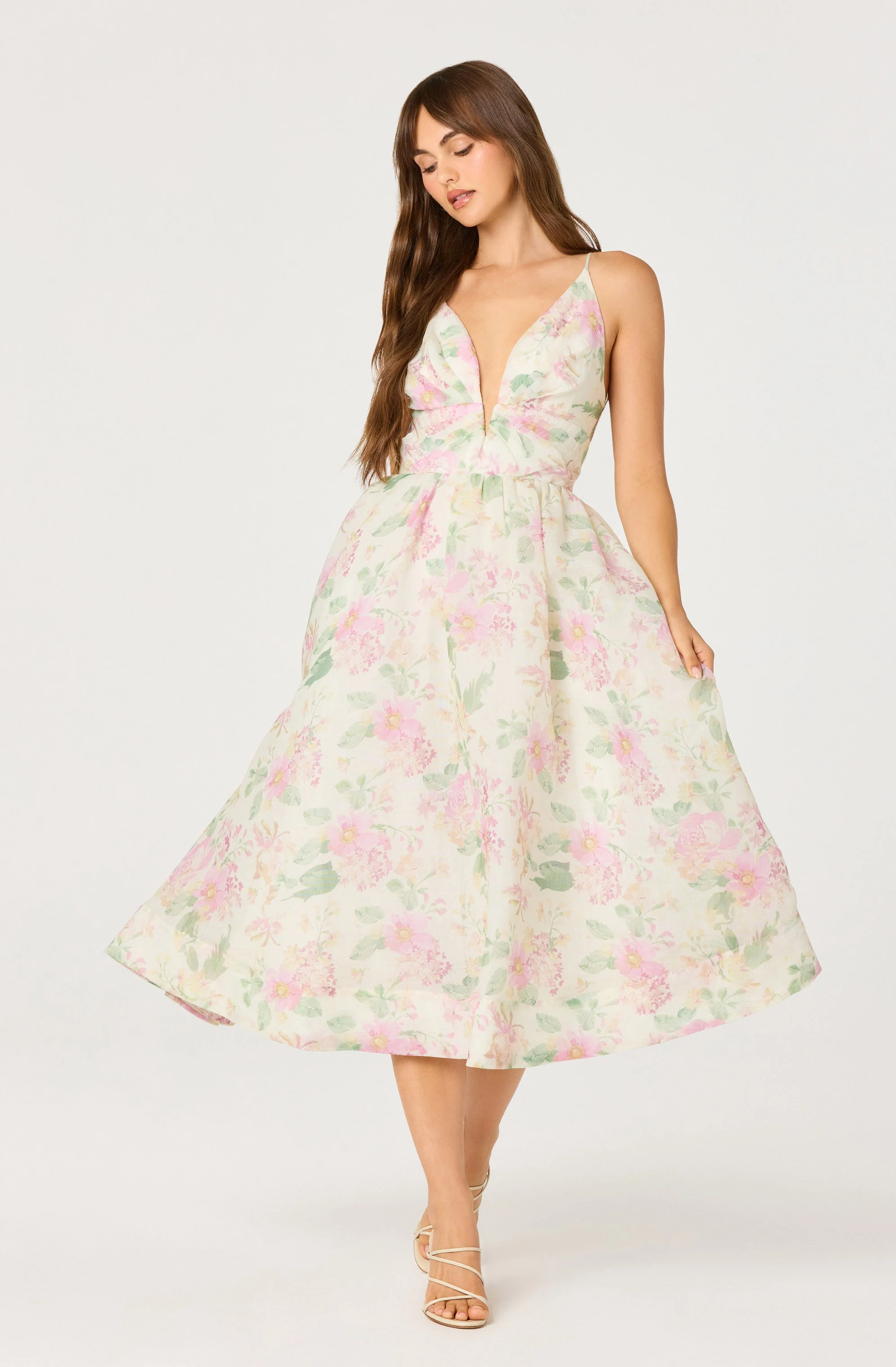 ASTR The Label - Janna Floral Plunge Midi Dress - Carnation Pink - Image 11