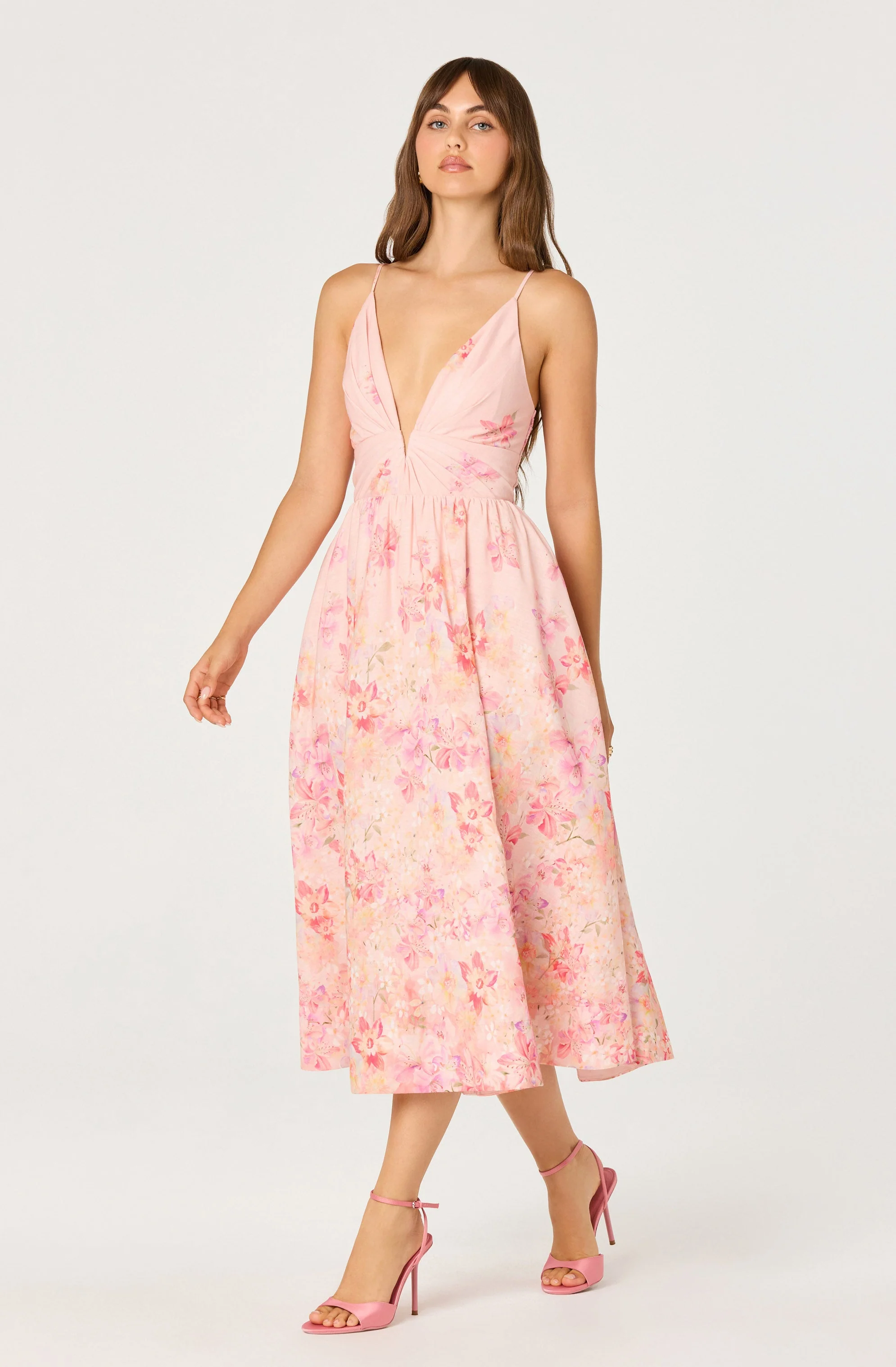 ASTR The Label - Janna Floral Plunge Midi Dress - Carnation Pink - Image 2