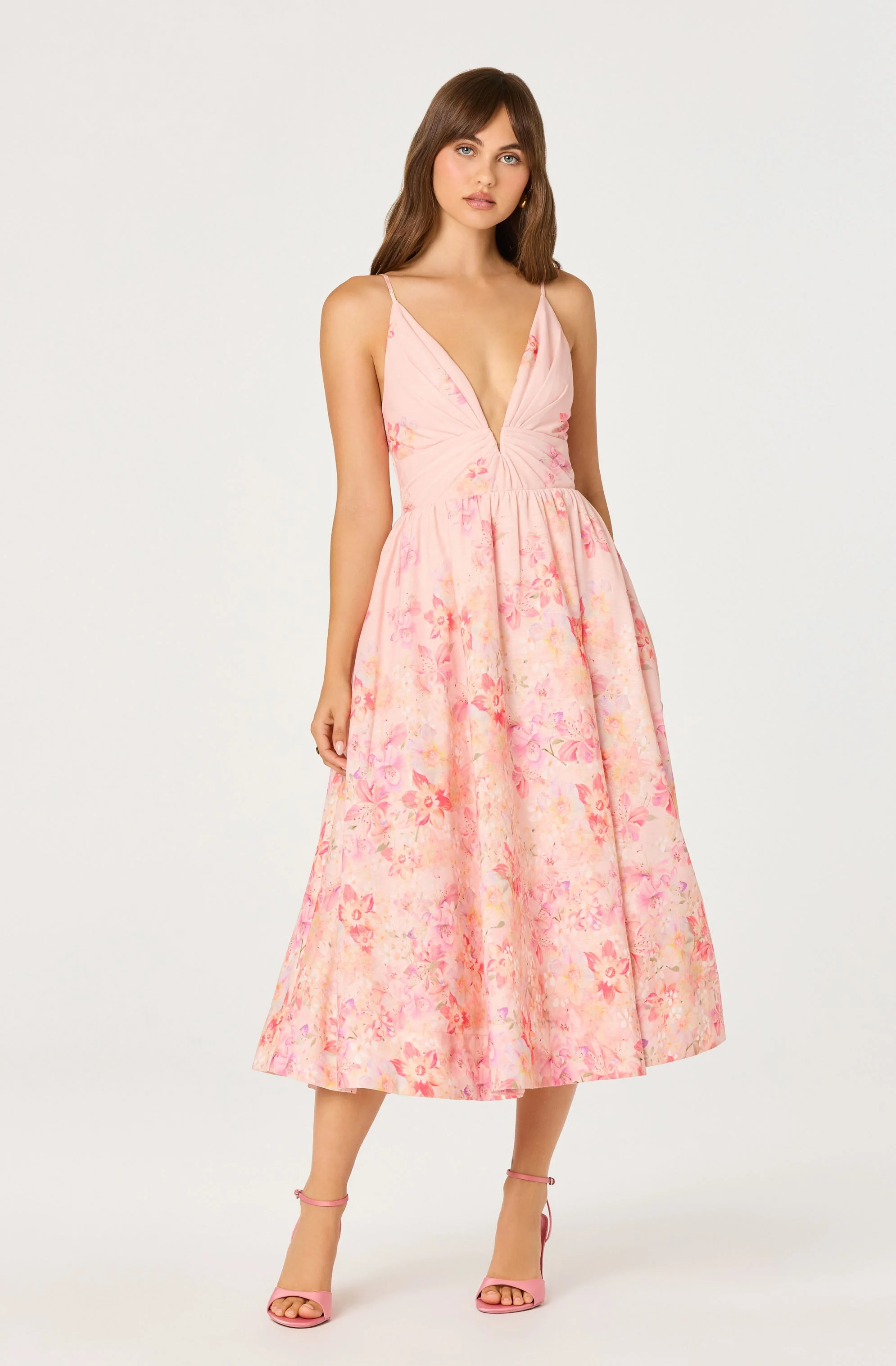ASTR The Label - Janna Floral Plunge Midi Dress - Carnation Pink - Image 5
