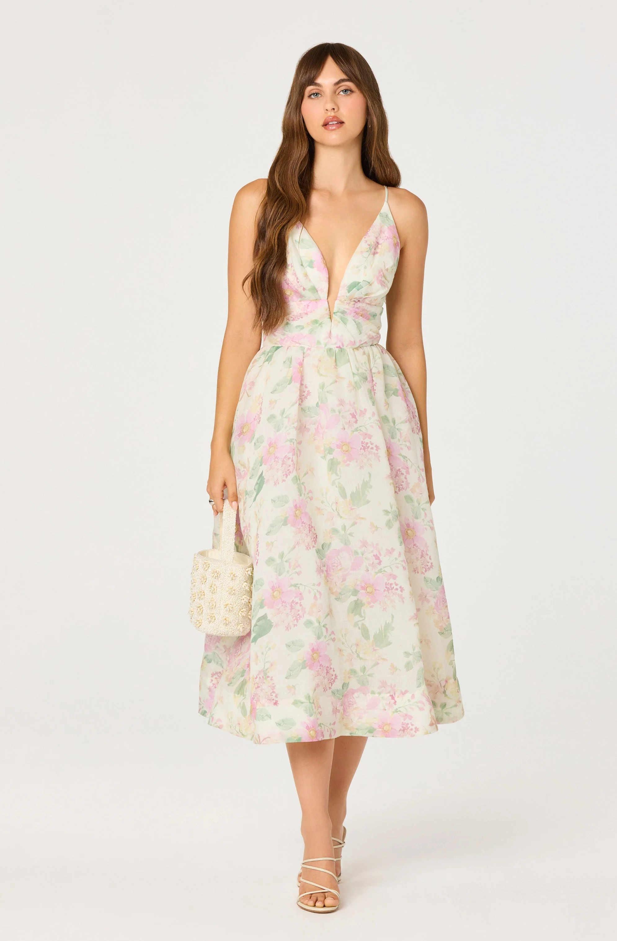 ASTR The Label - Janna Floral Plunge Midi Dress - Carnation Pink - Image 7
