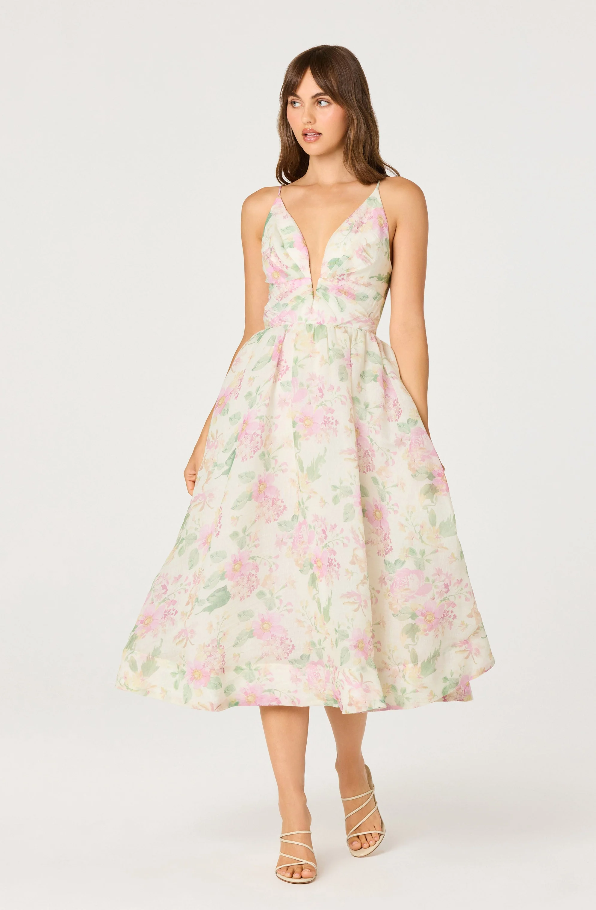 ASTR The Label - Janna Floral Plunge Midi Dress - Carnation Pink - Image 8
