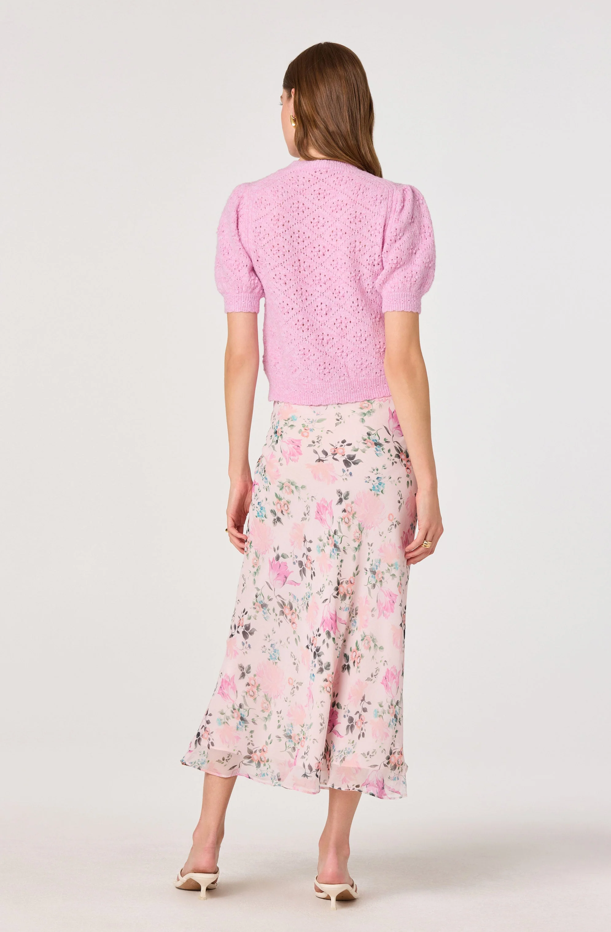 ASTR The Label - Kaydence Puff Sleeve Bobble Stitch Cardigan - Pink - Image 4