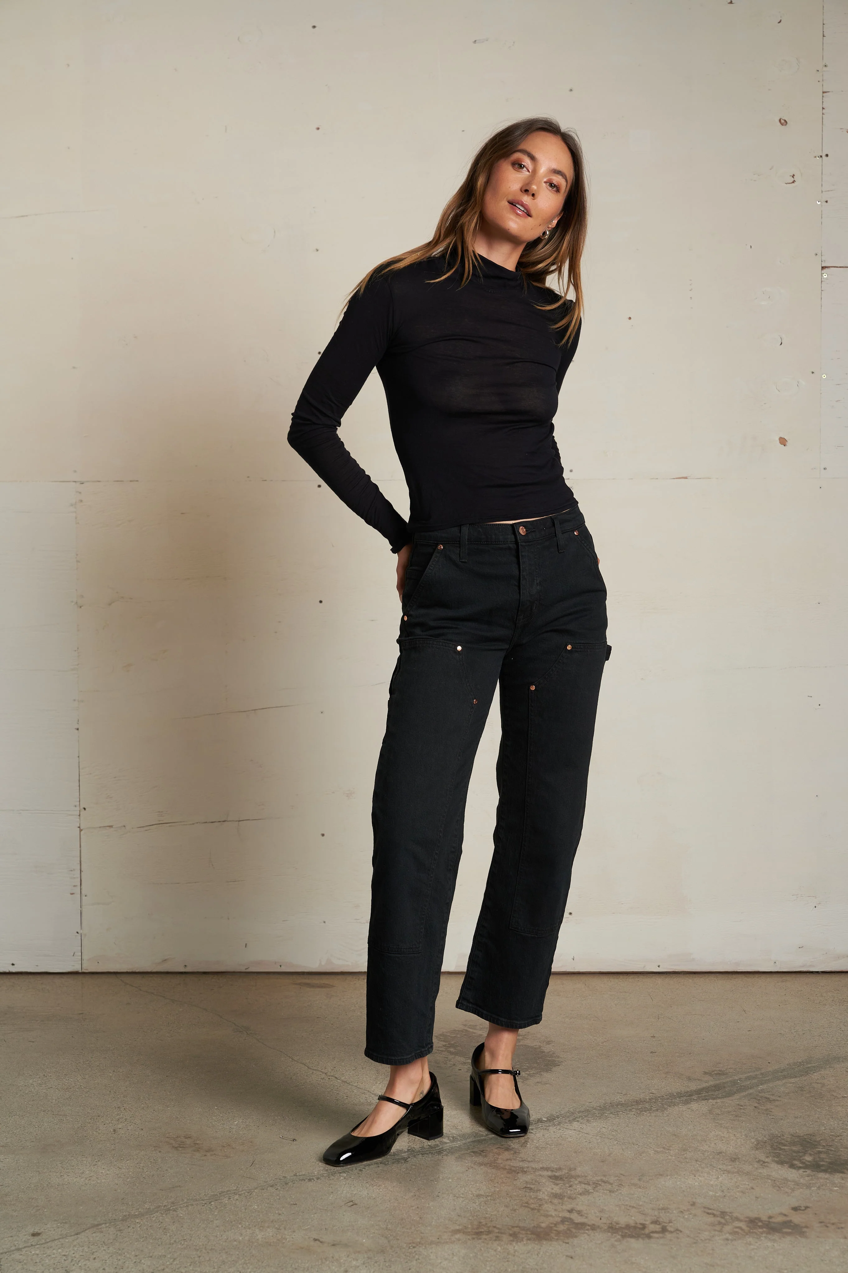 PerfectWhiteTee - Kim French Jersey Mockneck Top - True Black - Image 4