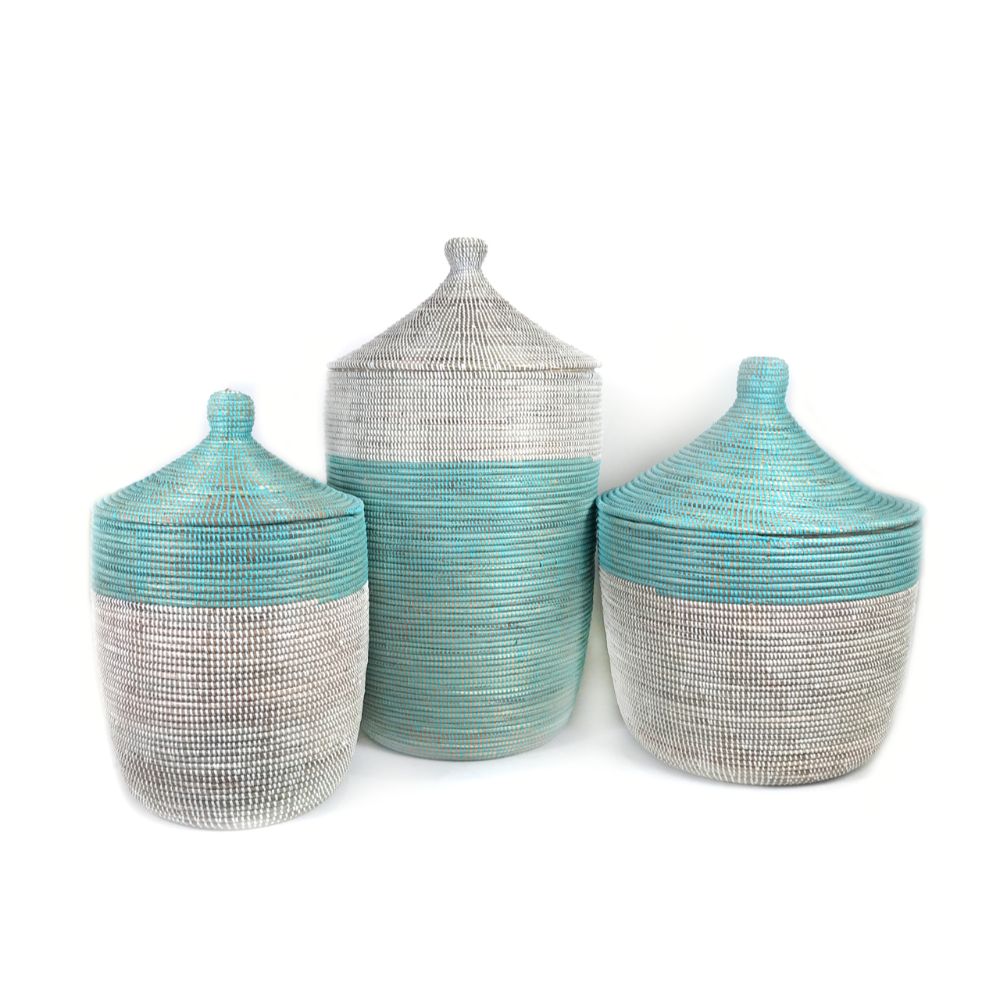 Large Two-Tone Basket - Turquoise + White - Image 2