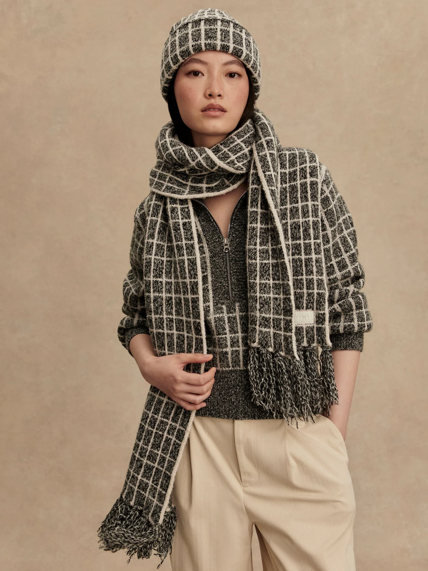 Varley - Lindsey Check Knit Scarf - Charcoal Marl