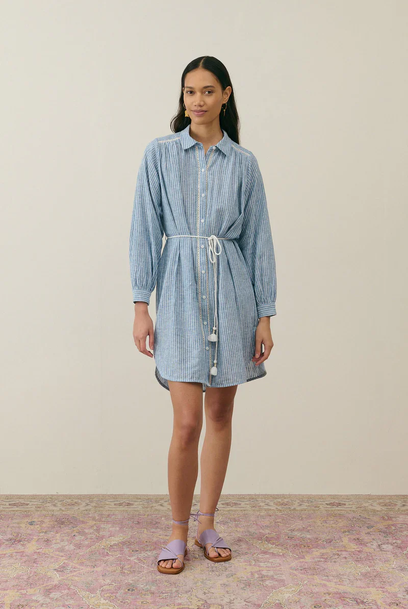 Louise Misha - Diwala Dress - Blue Onda Stripes - Image 3