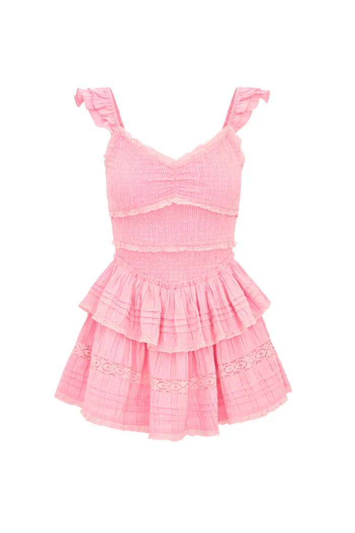 LoveShackFancy - Lovine Cotton Smocked Mini Dress - Strawberry Spritz - Image 5