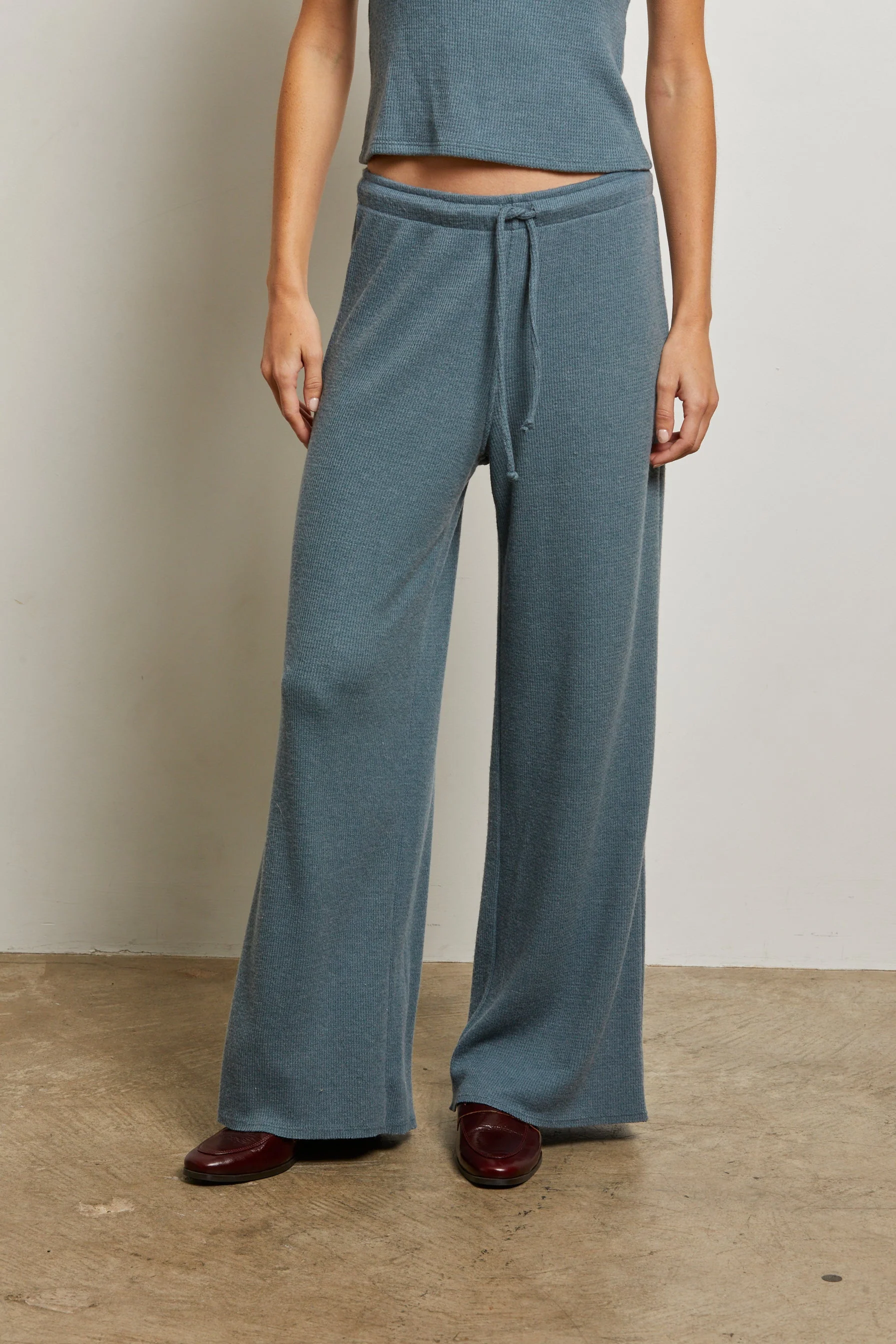 PerfectWhiteTee - Maddie Brushed Waffle Drawstring Pant - Slate - Image 2