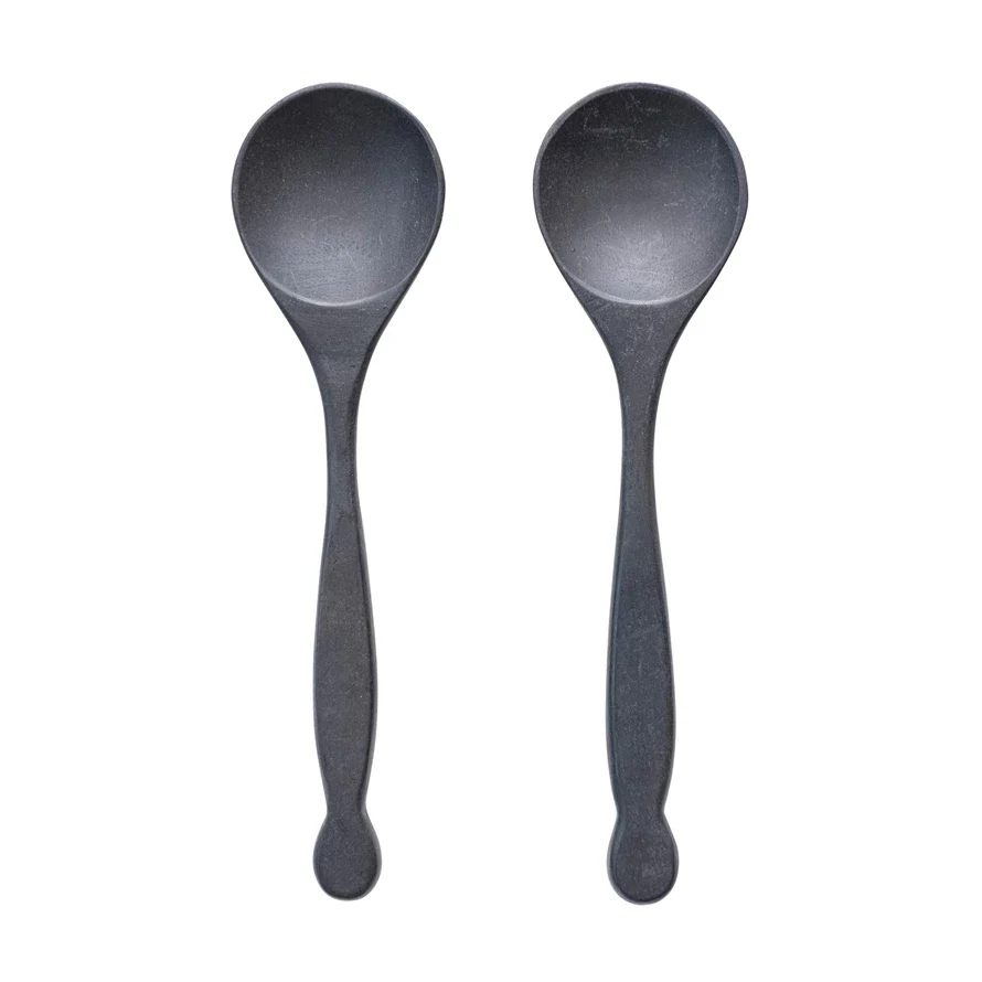 Mango Wood Salad Servers, Black, Set of 2