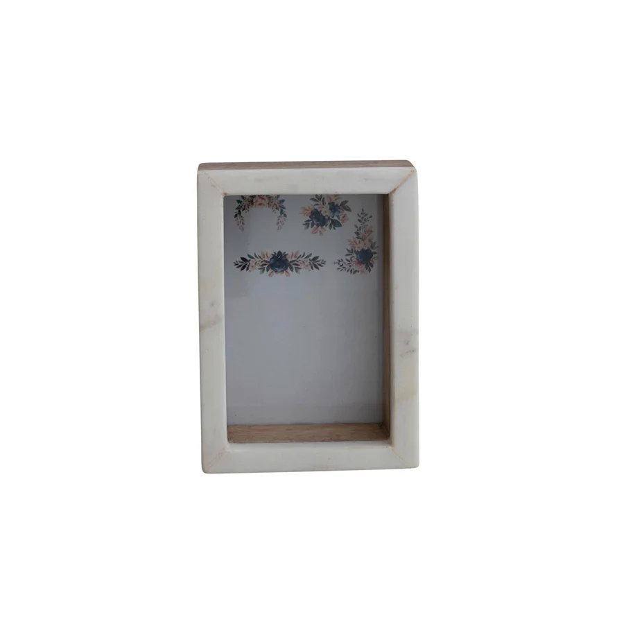 Marble & Mango Wood Shadow Box Frame, White & Natural