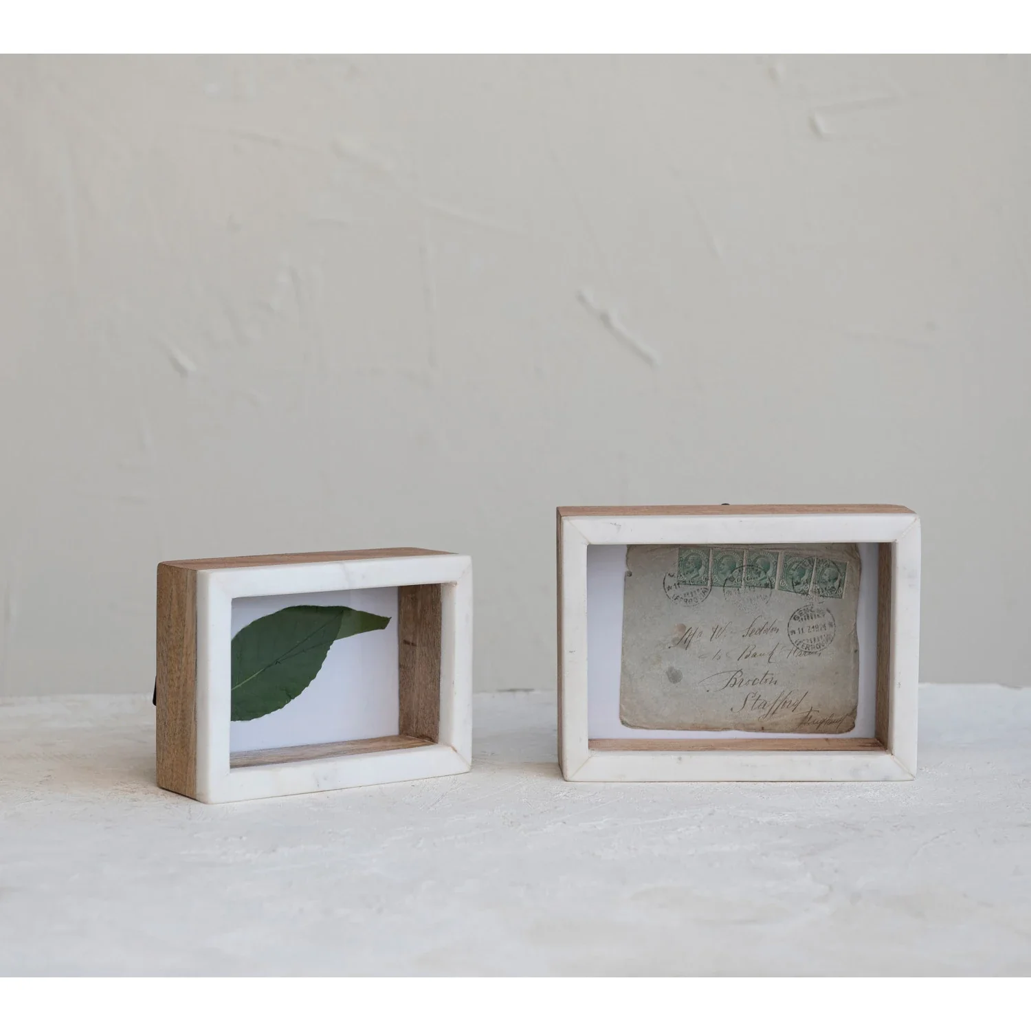 Marble & Mango Wood Shadow Box Frame, White & Natural - Image 2