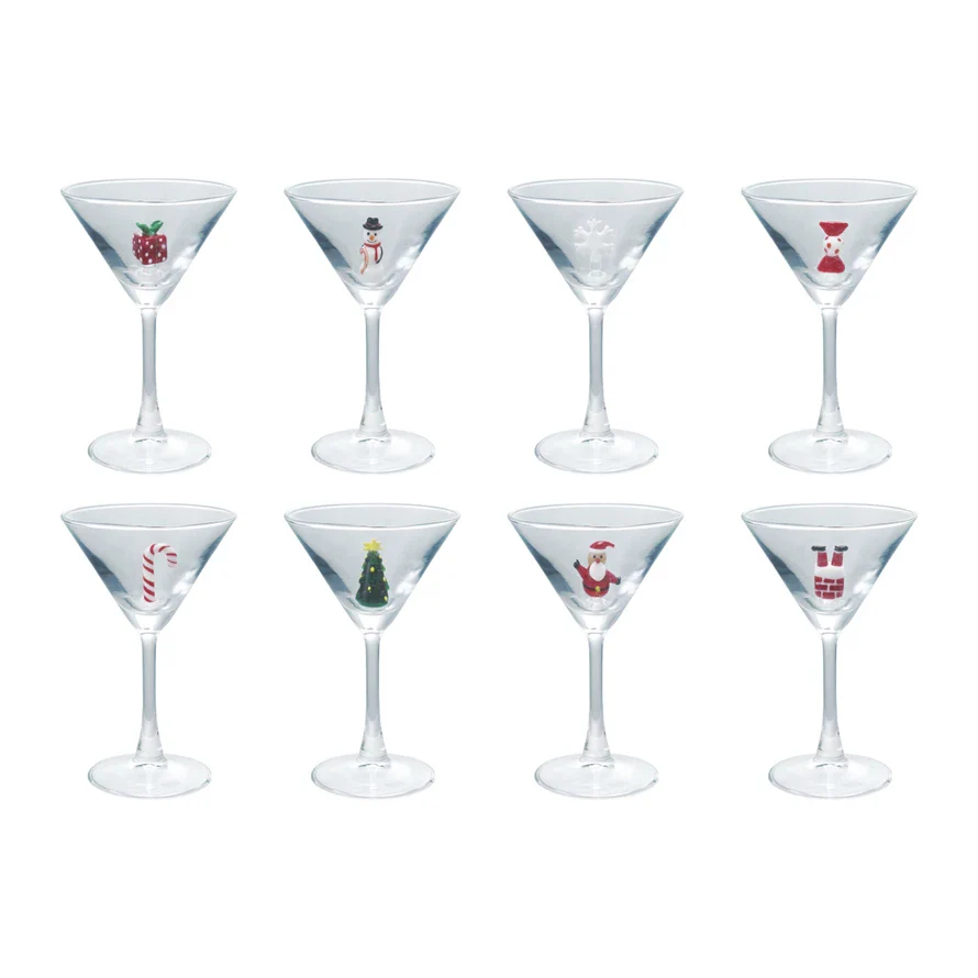 Martini Glass w/ Hand-Blown Holiday Figure