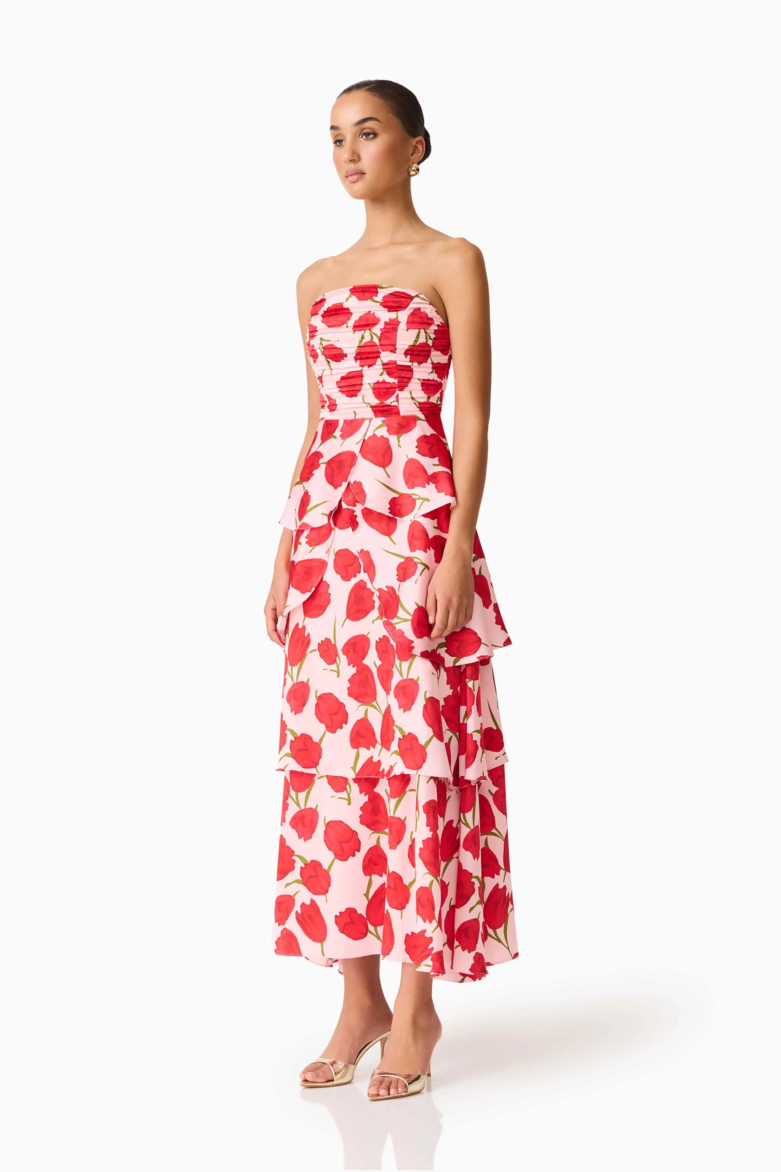 Elliatt - Melia Tiered Gown - Pink & Red Floral - Image 3