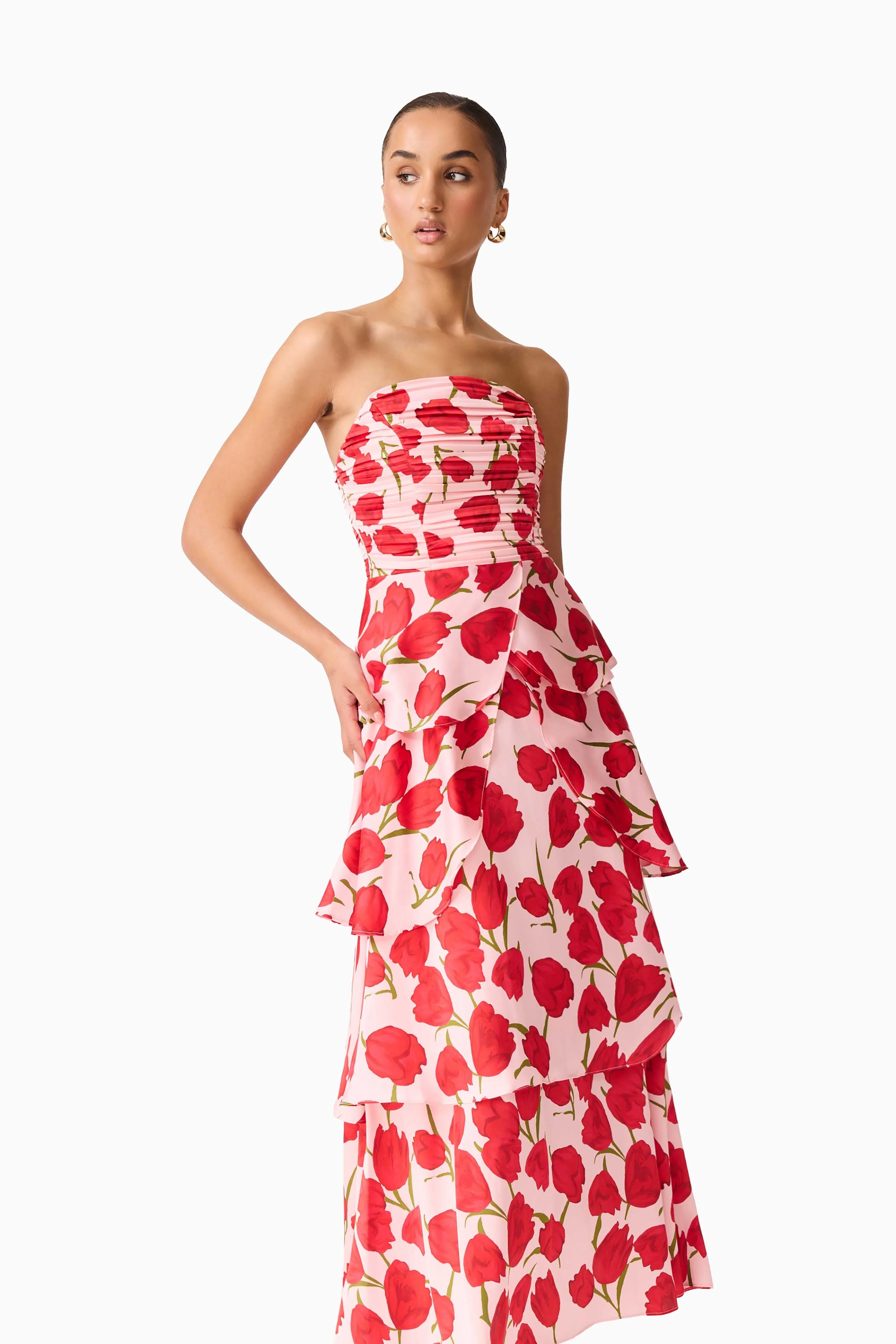 Elliatt - Melia Tiered Gown - Pink & Red Floral - Image 6