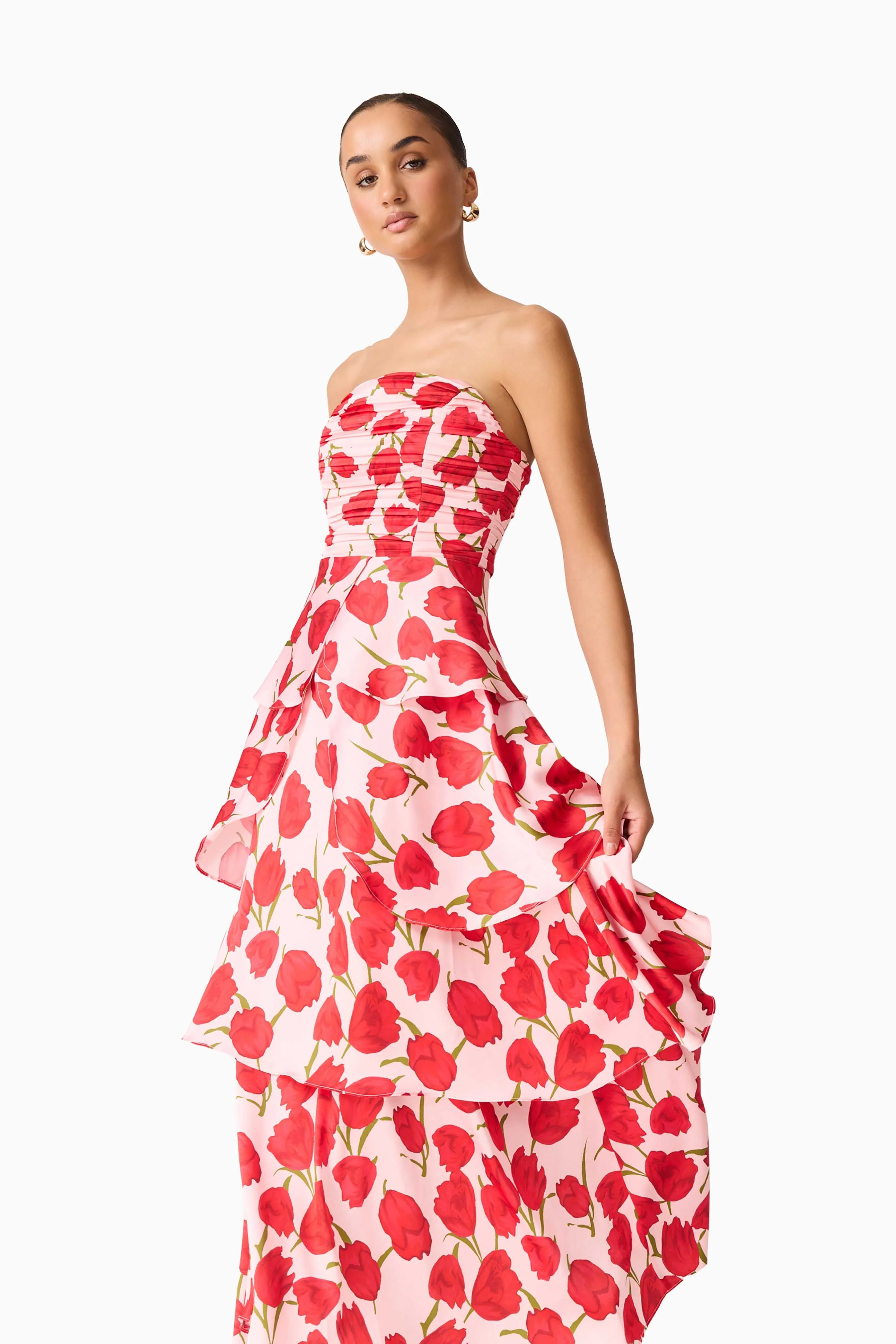 Elliatt - Melia Tiered Gown - Pink & Red Floral - Image 7