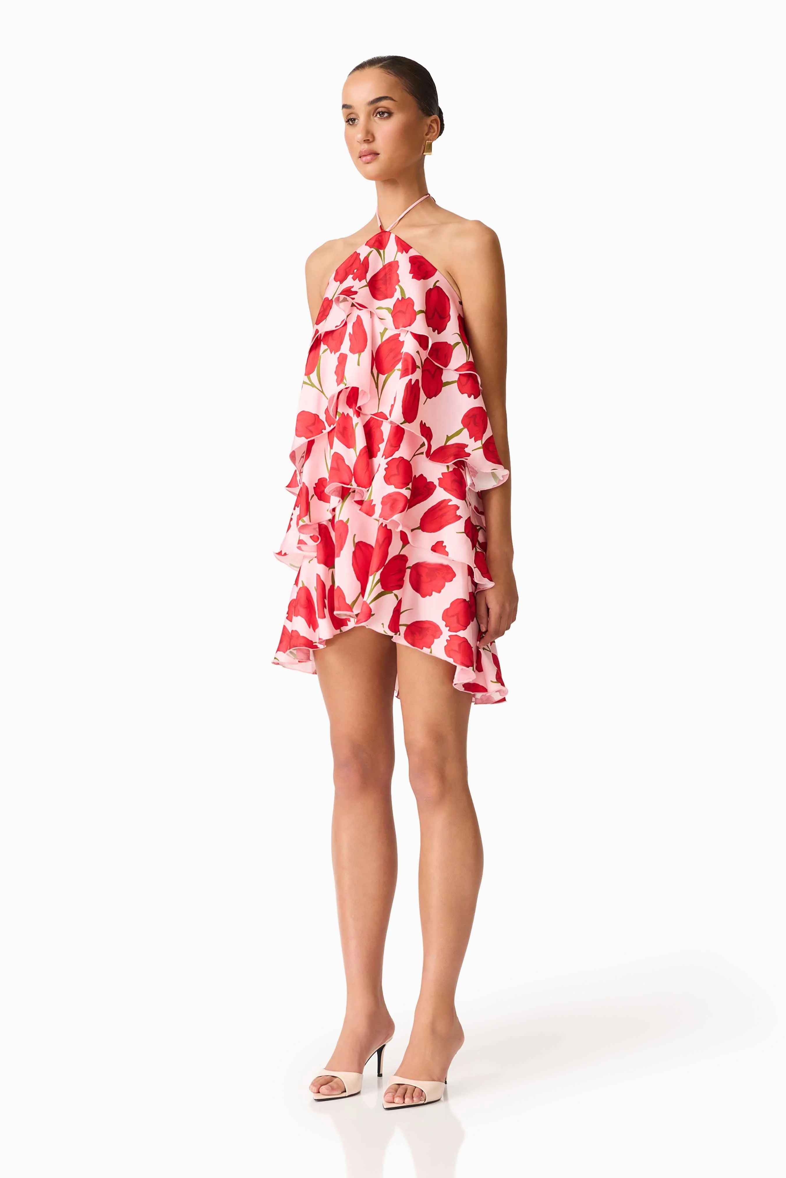 Elliatt - Melia Halter Mini Dress - Pink & Red Floral - Image 3