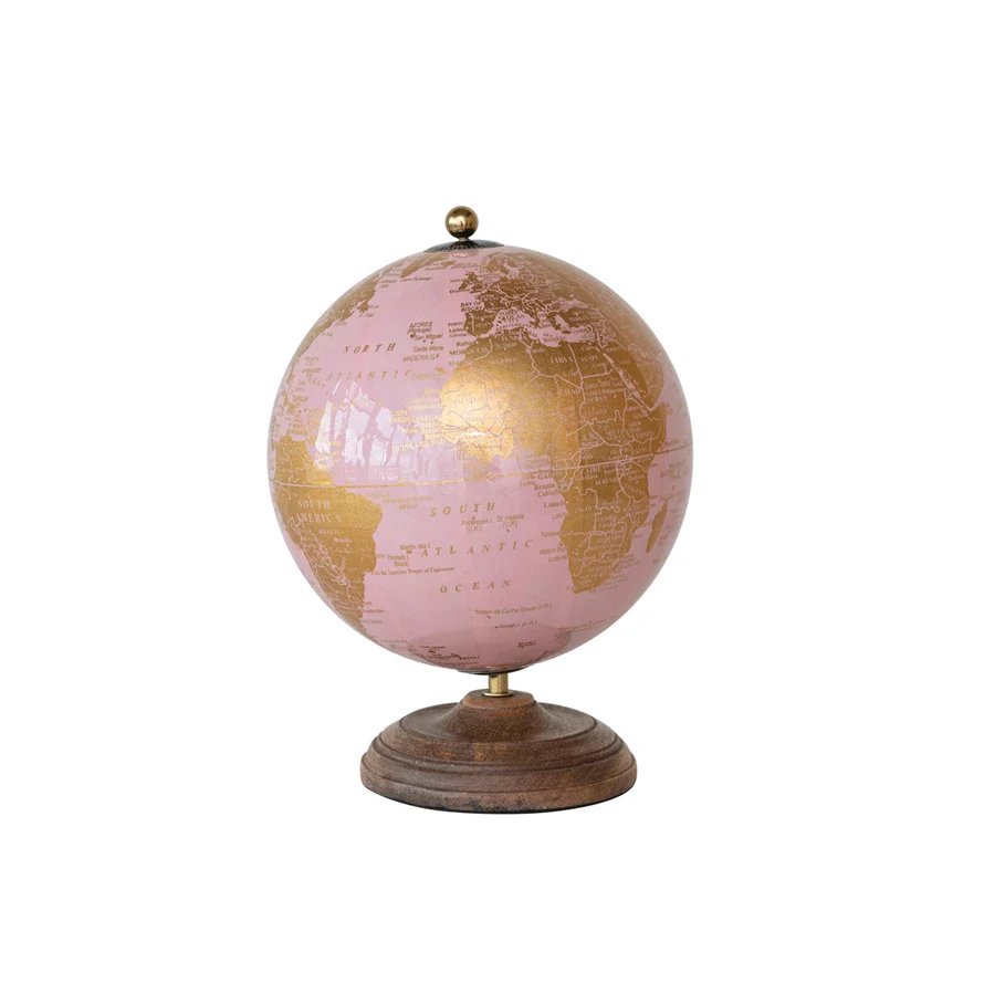 Metal & Globe on Mango Wood Stand, Pink - Image 4