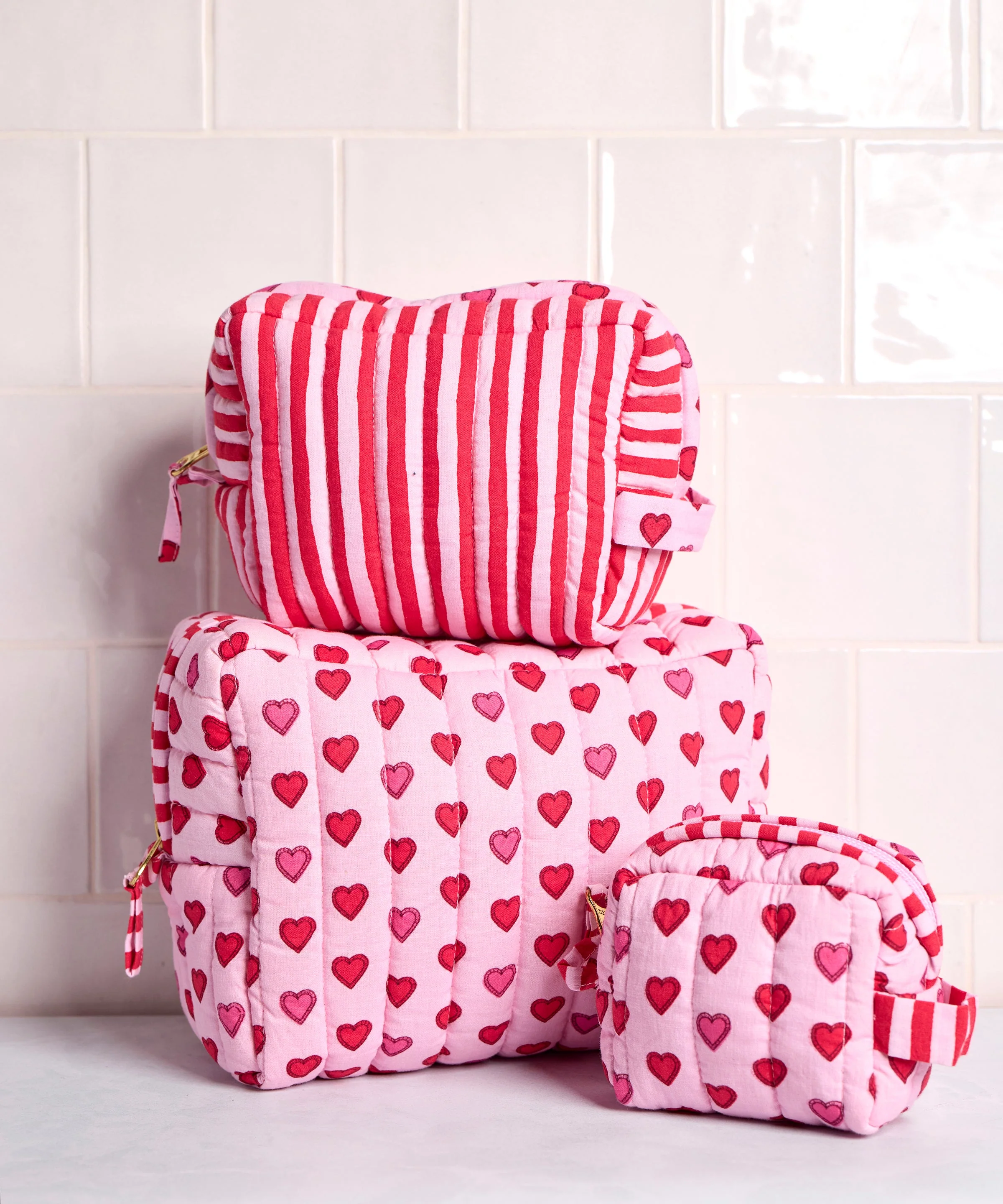 Mini Candy Hearts - Three's Best Pouch Set - Pink Macaron