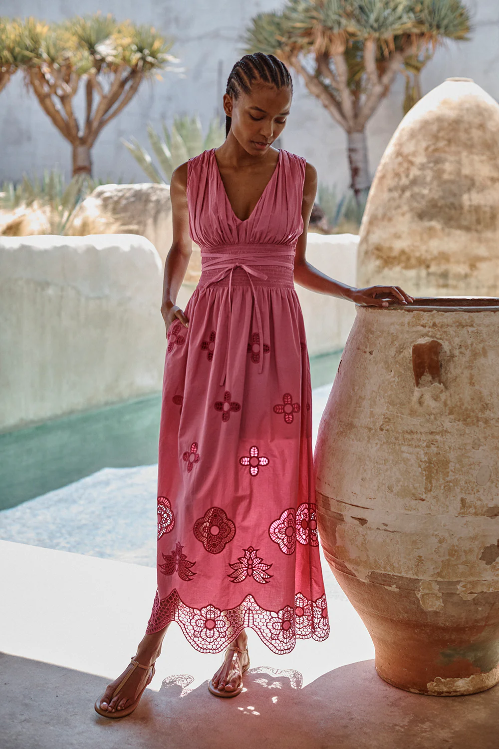 MISA Los Angeles - Myrtle Dress - Fuchsia Embroidered Lace