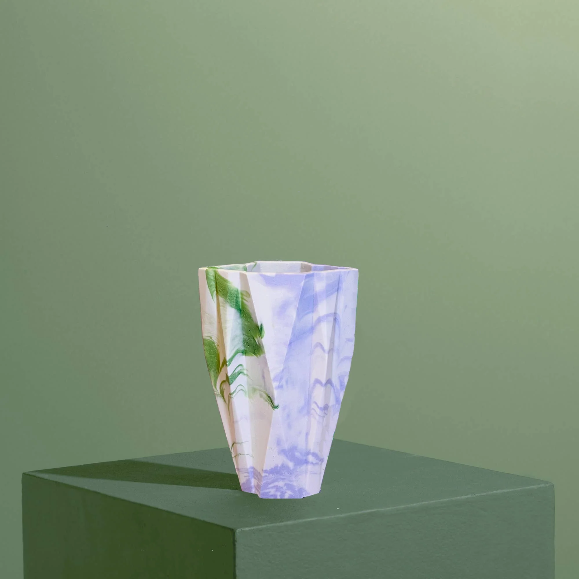 Art Deco Jesmonite Vase - Marbled Olive & Oat