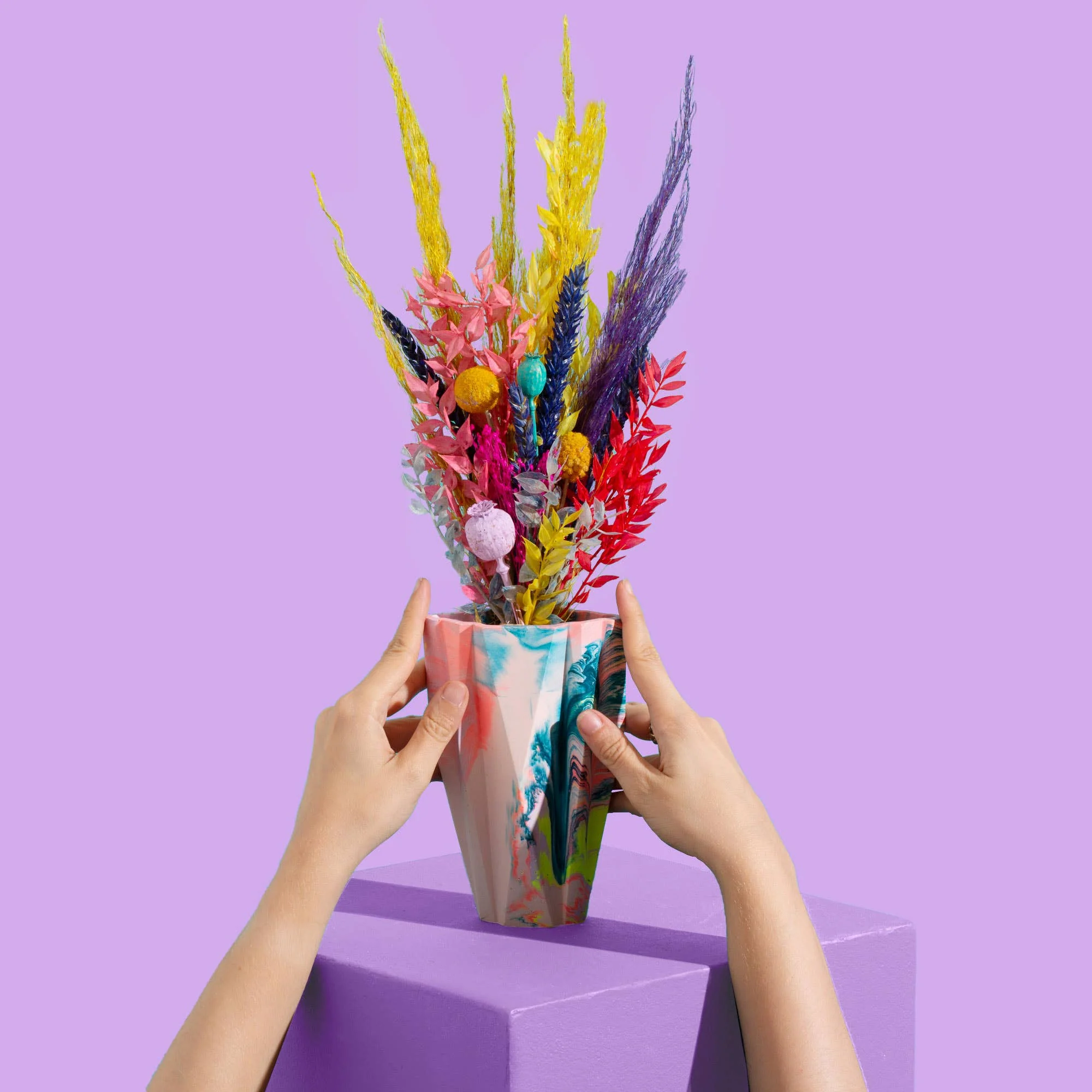 Marbled Jesmonite Vase - Coral, Lilac & Yellow