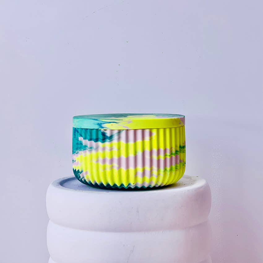 Ribbed Jewelry Box & Lid - Emerald & Lilac
