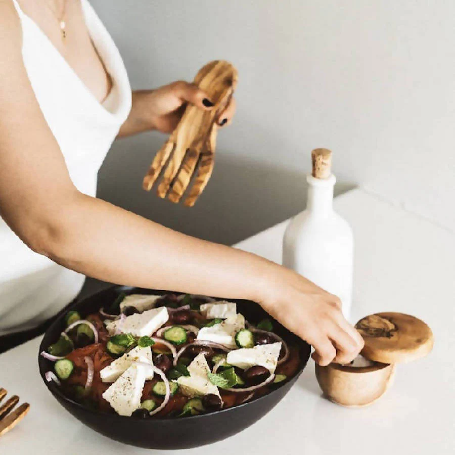 Olive Wood Salad Servers Flat Forks Set - Image 2