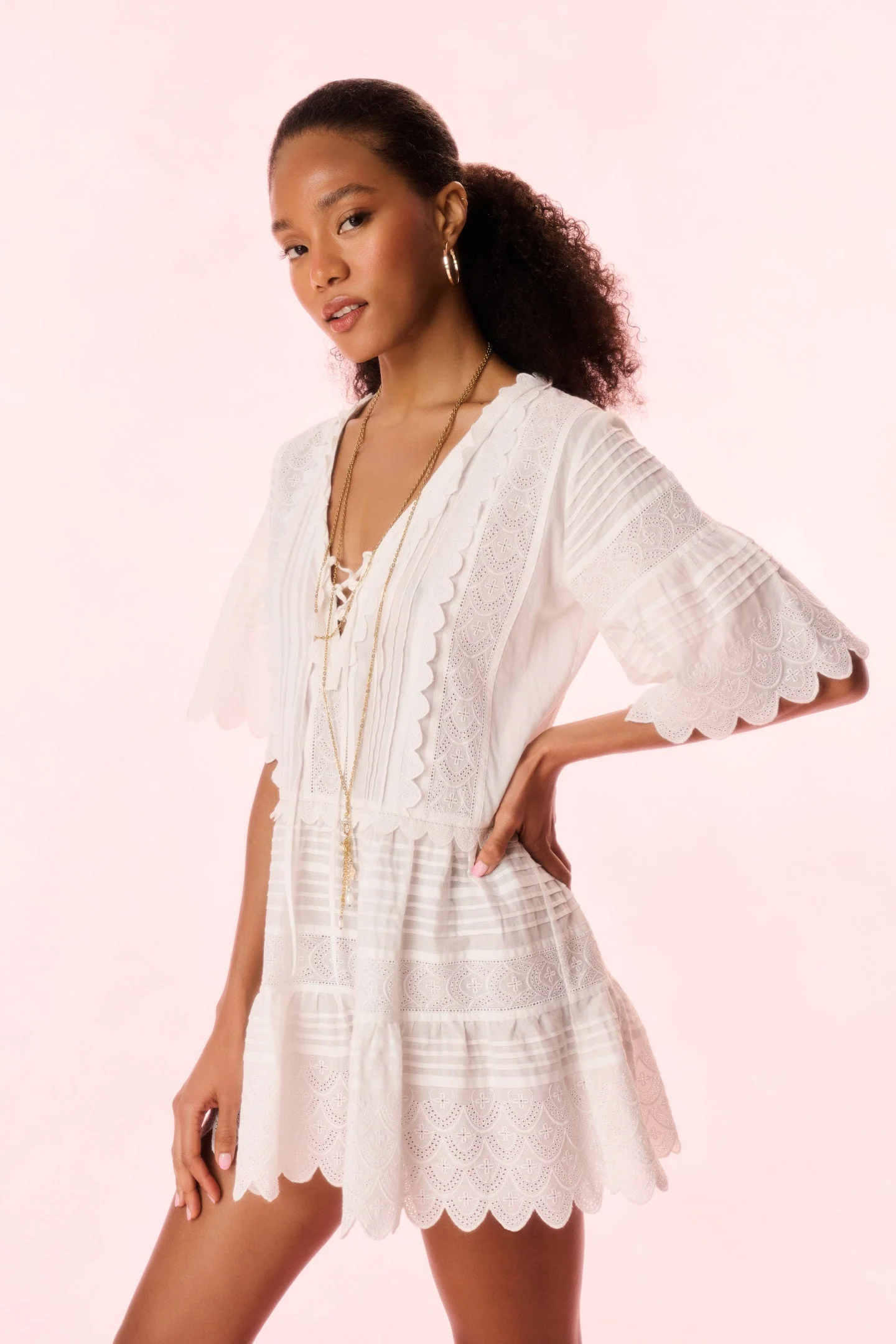 LoveShackFancy - Orcia Cotton Scalloped Mini Dress - Optic White - Image 4