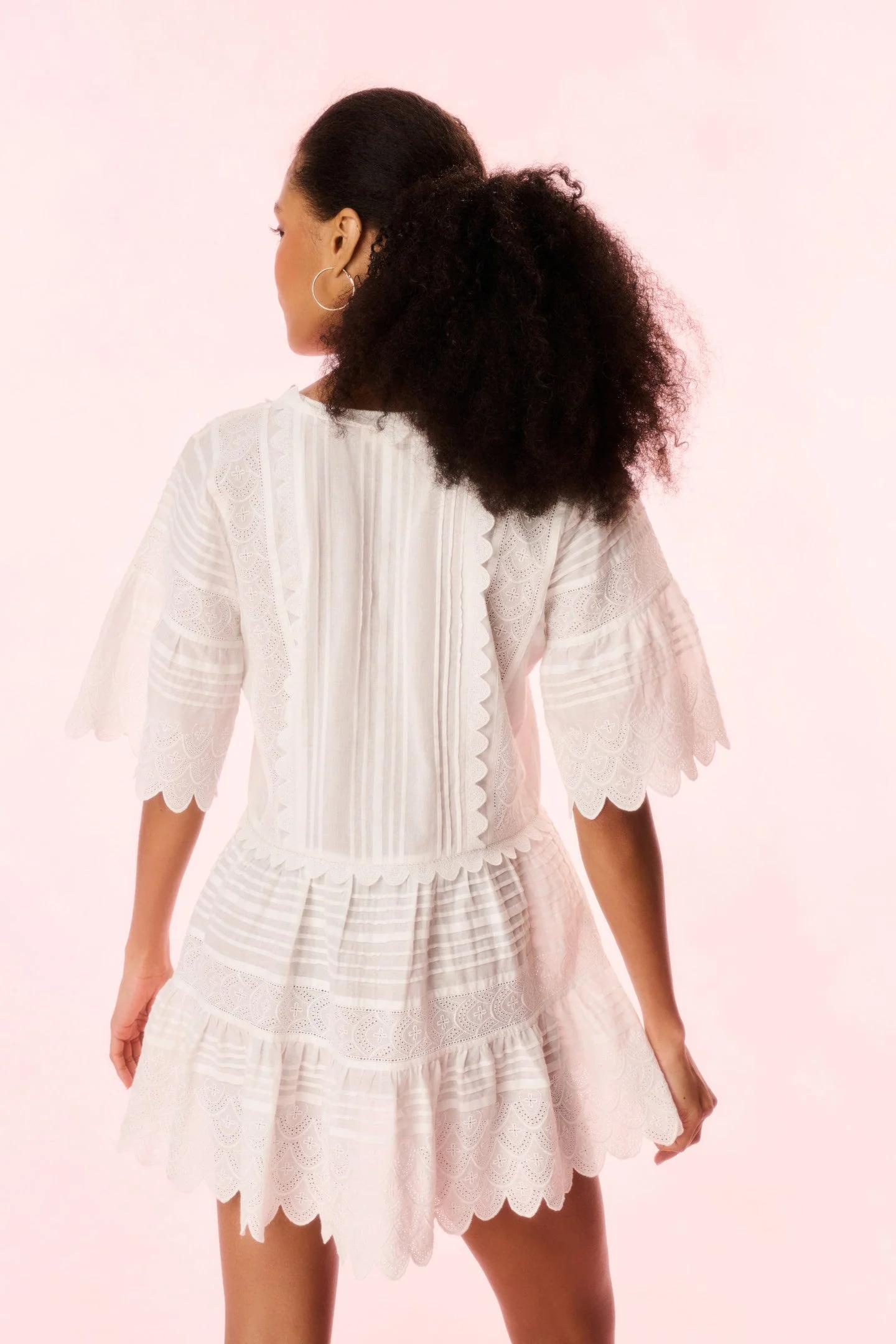 LoveShackFancy - Orcia Cotton Scalloped Mini Dress - Optic White - Image 5