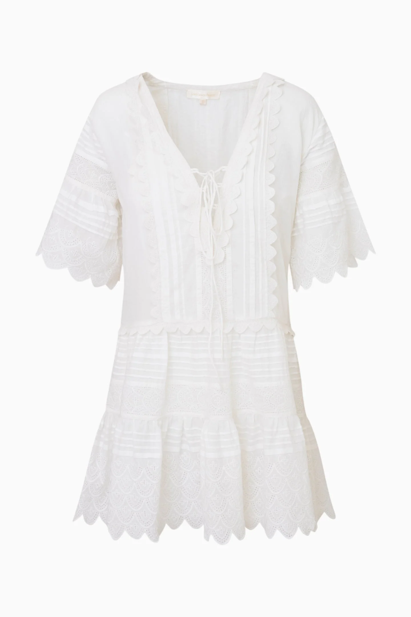 LoveShackFancy - Orcia Cotton Scalloped Mini Dress - Optic White - Image 6