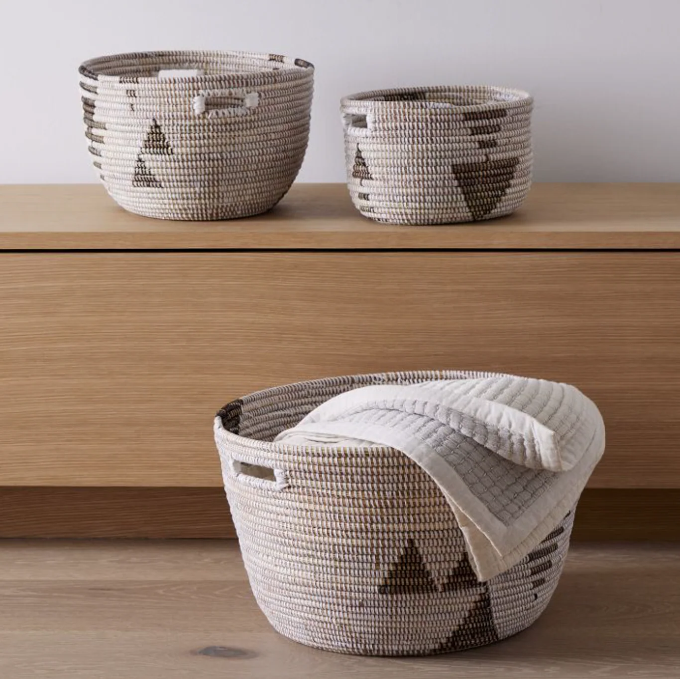 Oval Storage Basket Graphic Print - Black and White (Set of 3)