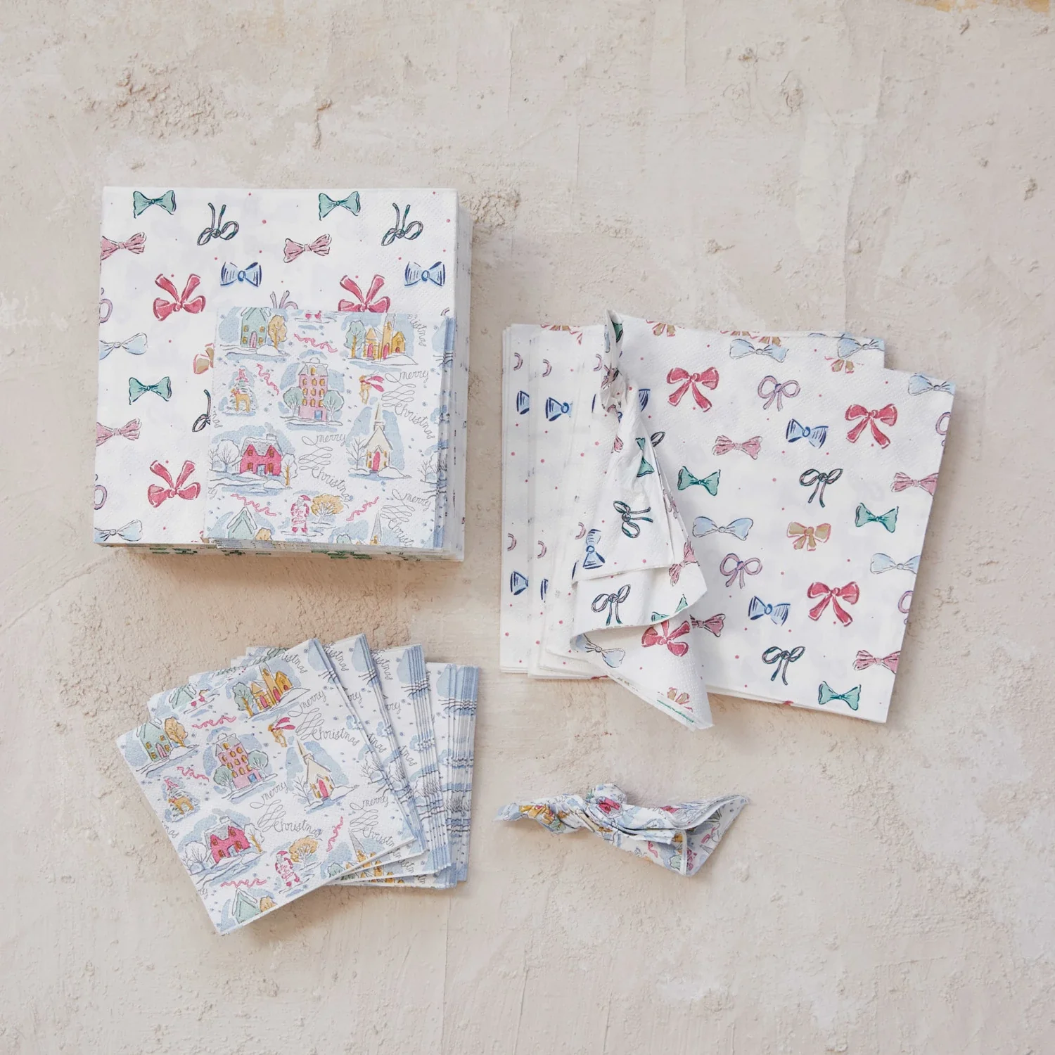 Paper Napkins w/ Bows Pattern, Multi Color - Image 2