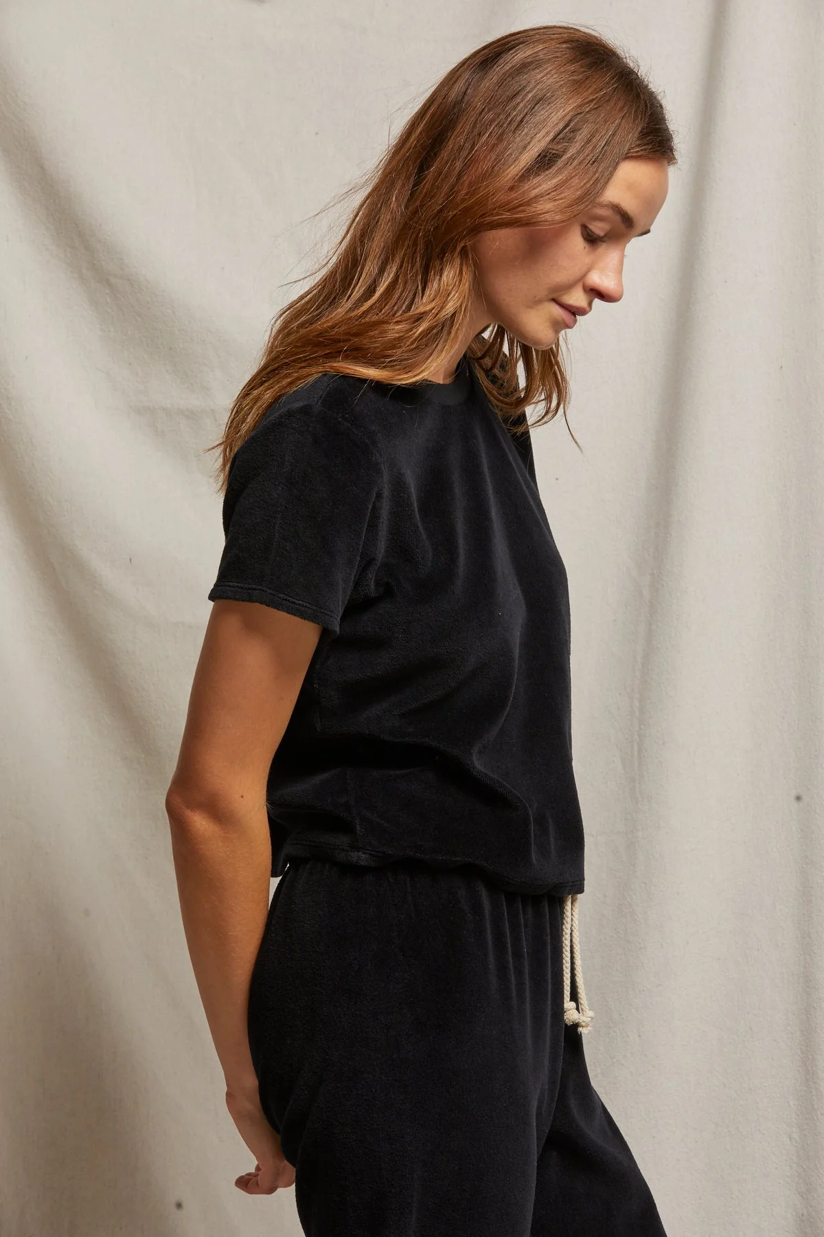 PerfectWhiteTee - Clara Velour Short Sleeve Baby Tee - True Black - Image 2