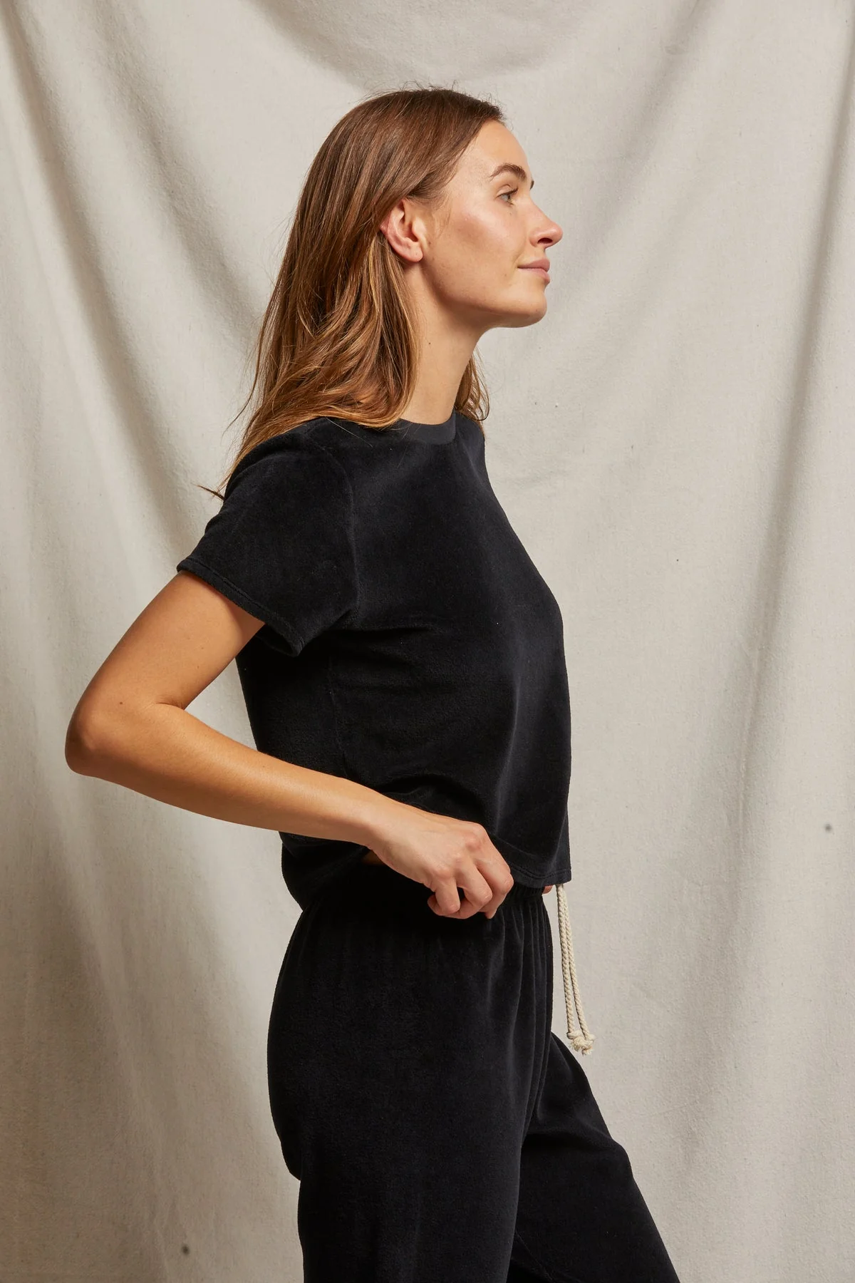 PerfectWhiteTee - Clara Velour Short Sleeve Baby Tee - True Black - Image 4