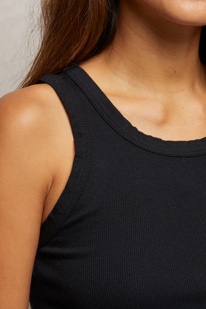 PerfectWhiteTee - Elle Ribbed Tank - True Black - Image 4
