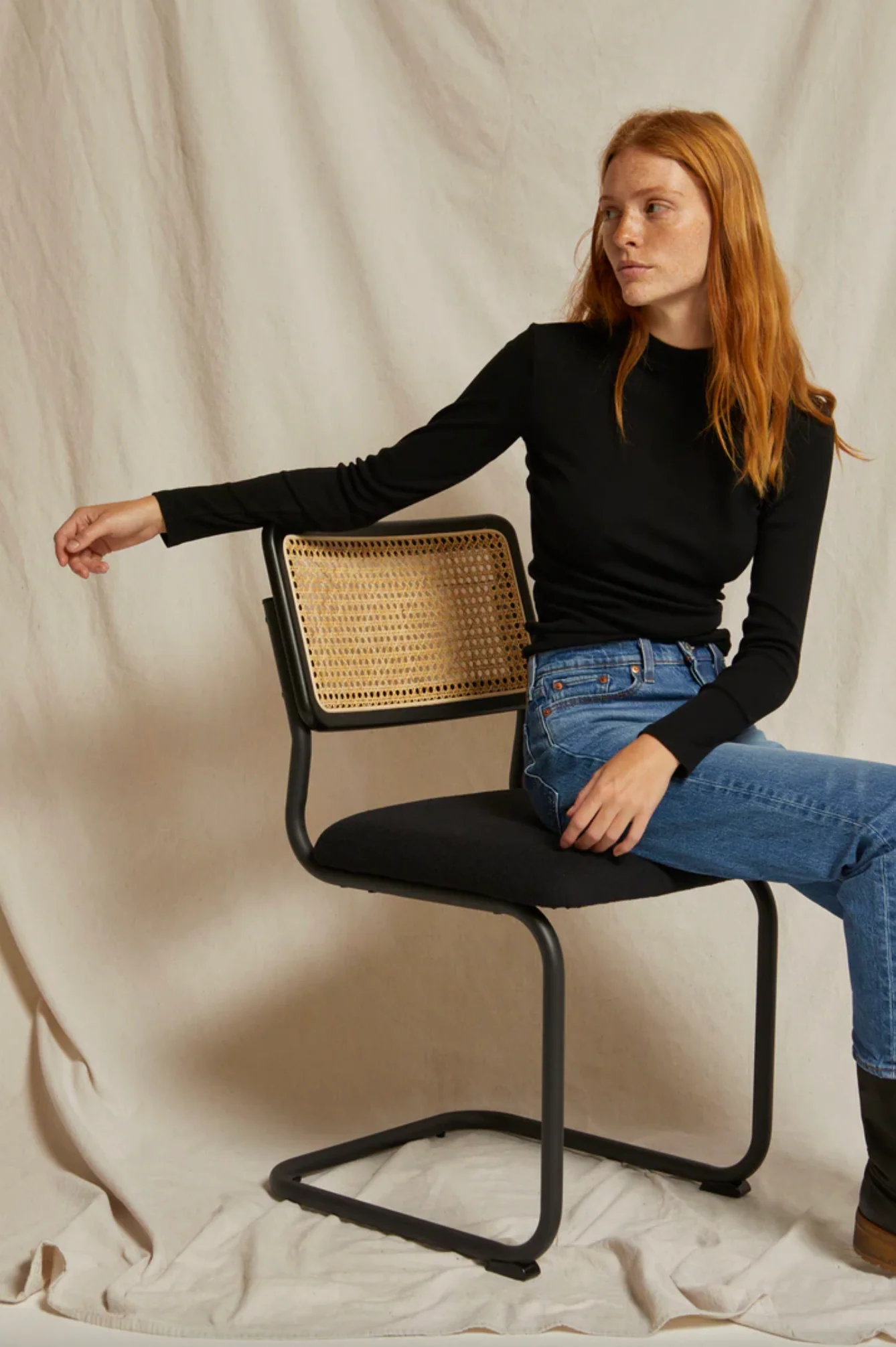 PerfectWhiteTee - Lauryn Rib Mock Neck Long Sleeve - True Black - Image 3