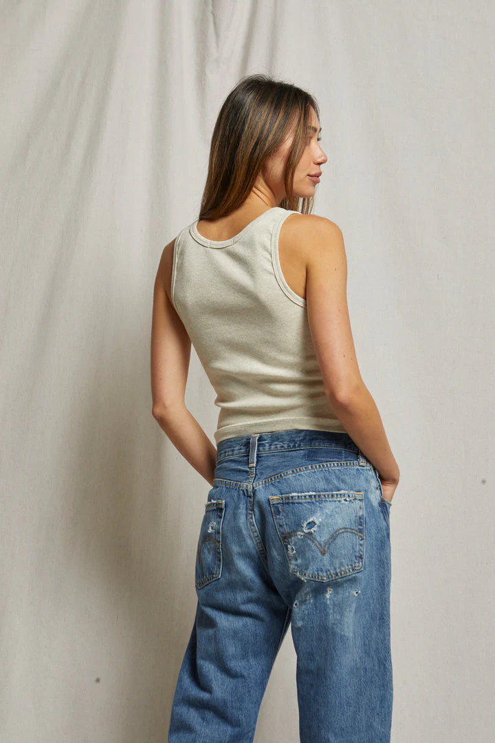 PerfectWhiteTee - Maria Structured Rib V-Neck Tank - Oatmeal - Image 3